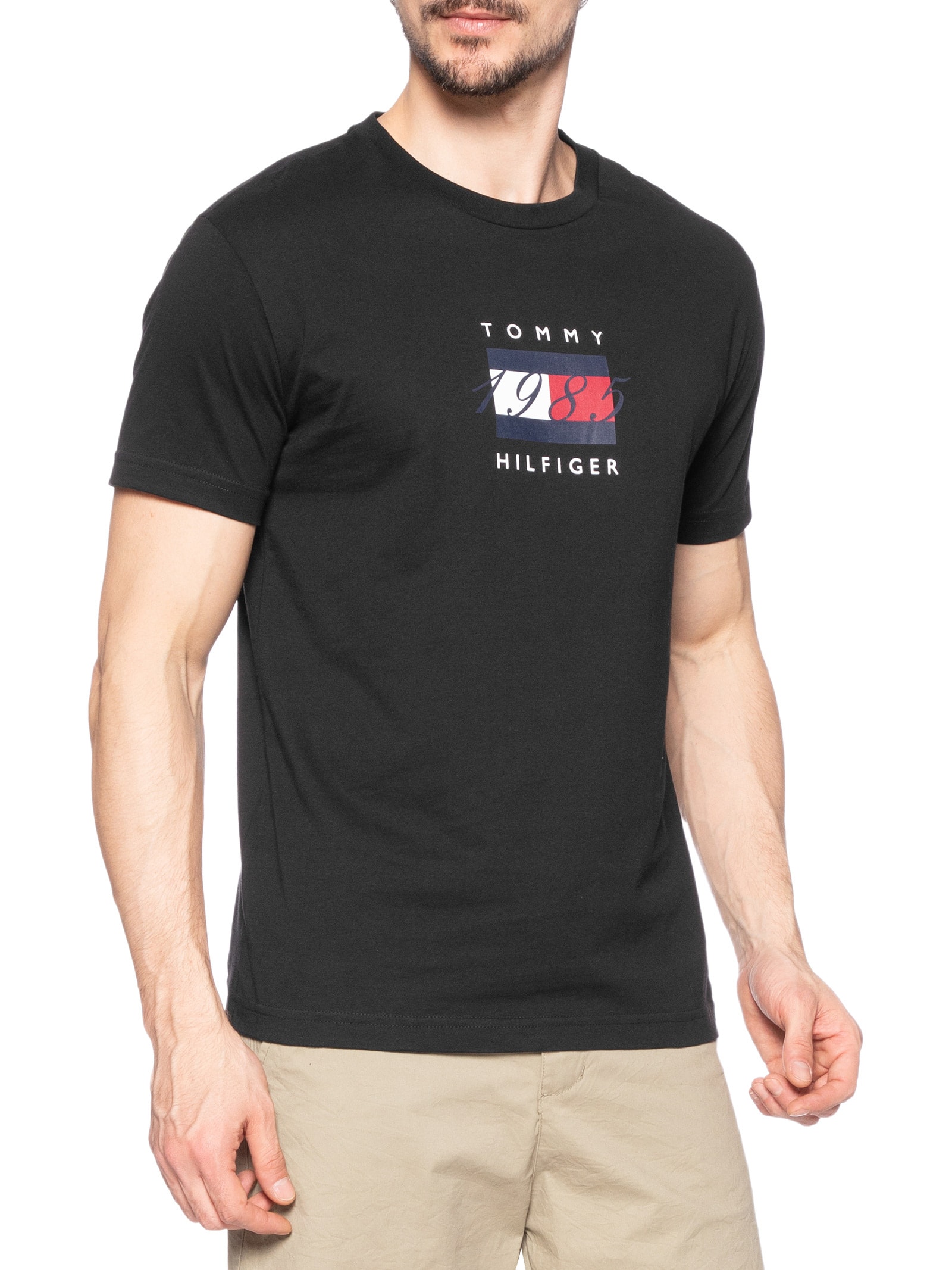 Camiseta Masculina Regular Fit Linear Flag Graphic Preto Tommy Hilfiger
