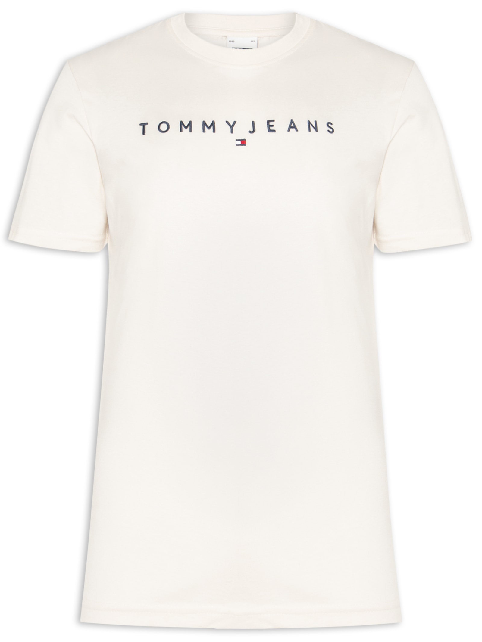 Camiseta Masculina Regular Fit Linear Logo Bordado Branco Tommy Jeans
