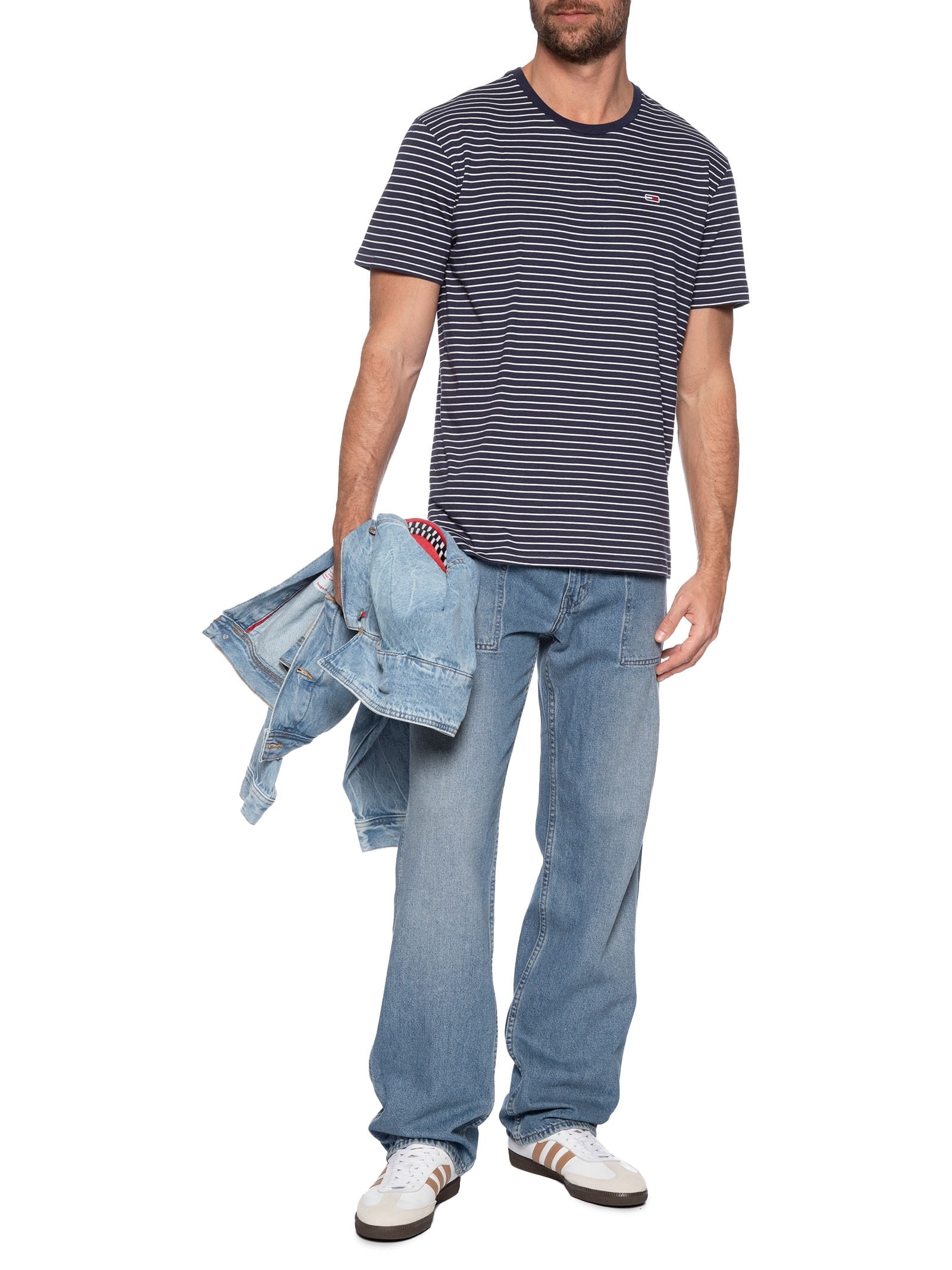 Camiseta Masculina Regular Fit Listrada Azul Tommy Jeans