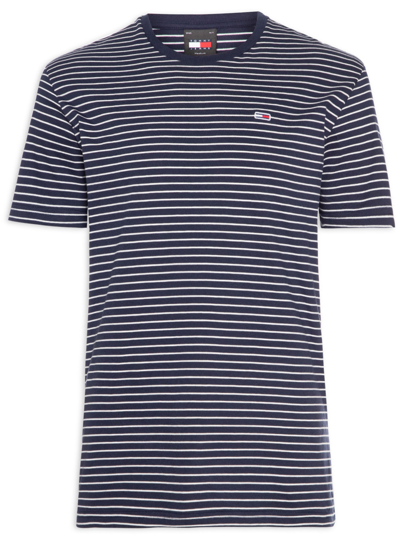 Camiseta Masculina Regular Fit Listrada Azul Tommy Jeans