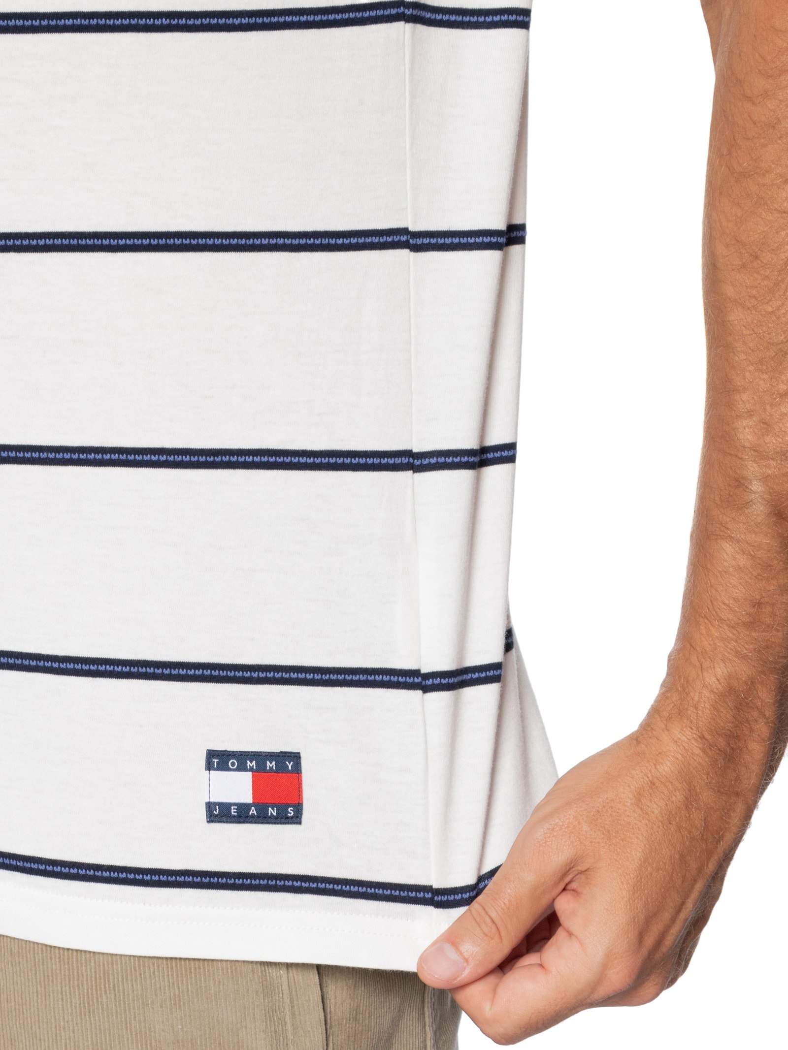 Camiseta Masculina Regular Fit Listrada Branco Tommy Jeans