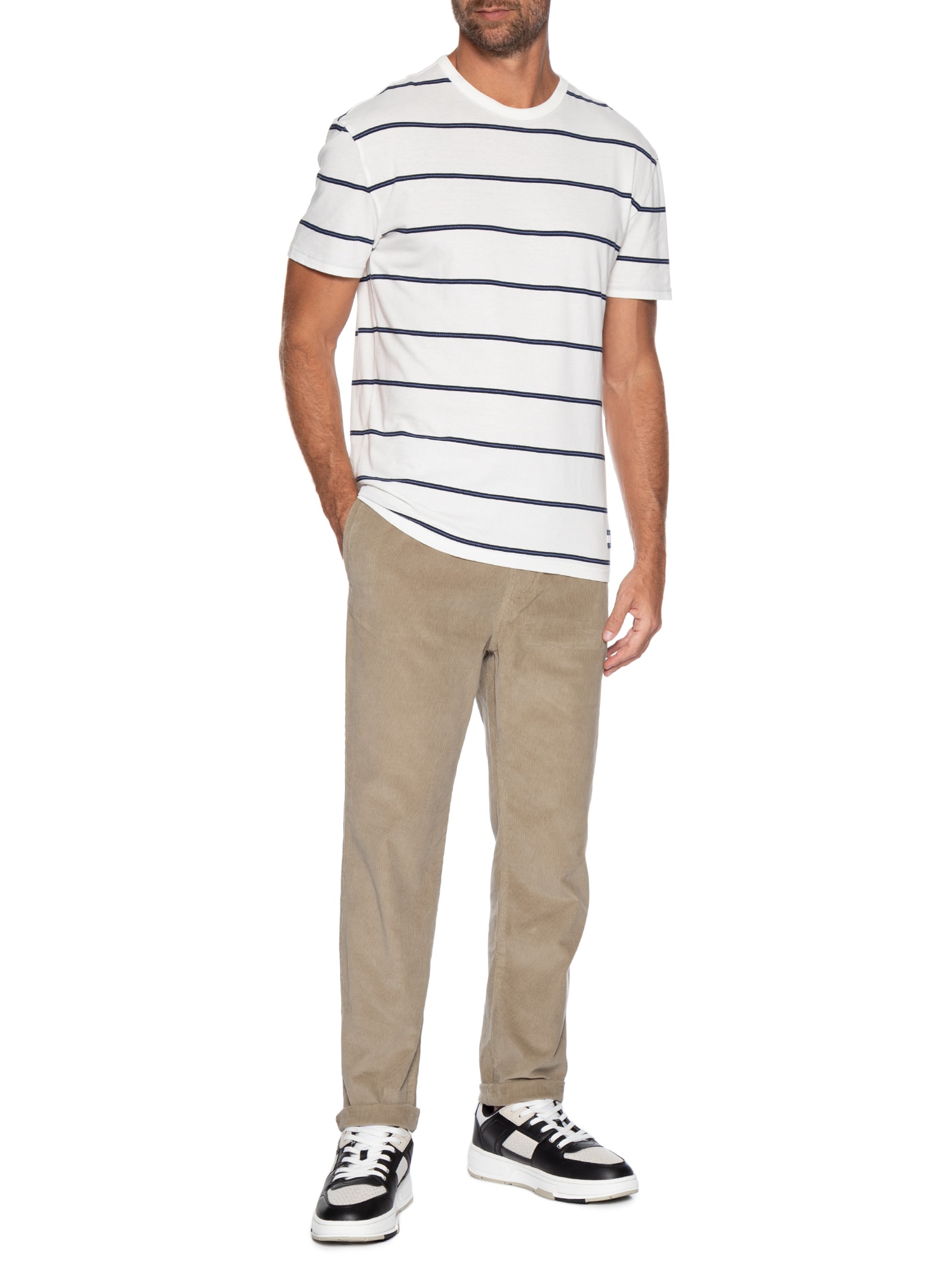 Camiseta Masculina Regular Fit Listrada Branco Tommy Jeans