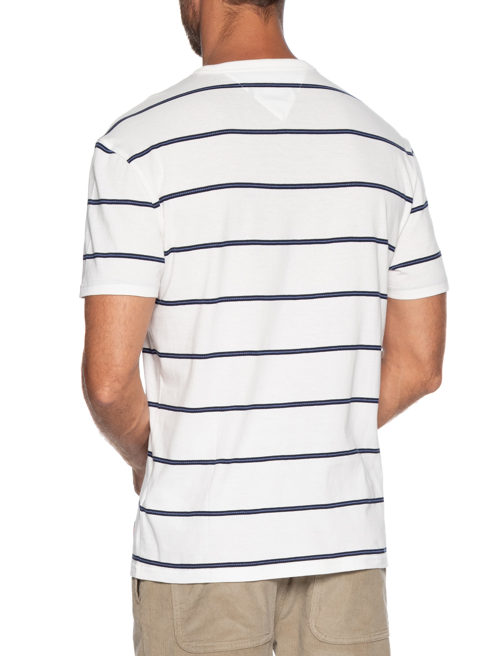 Camiseta Masculina Regular Fit Listrada Branco Tommy Jeans