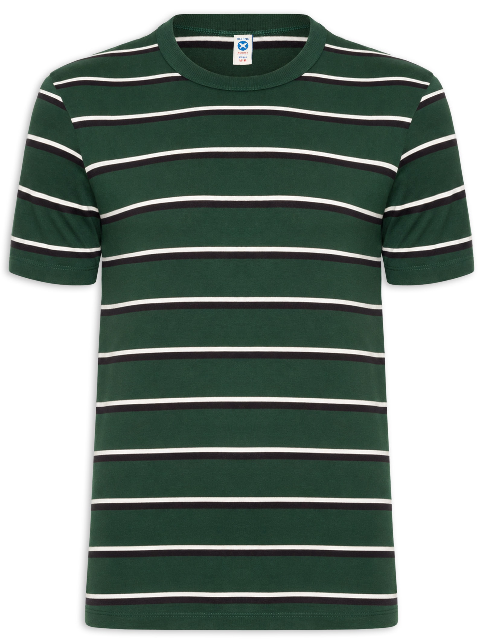 Camiseta Masculina Regular Fit Listrada Fio Tinto Verde Hering
