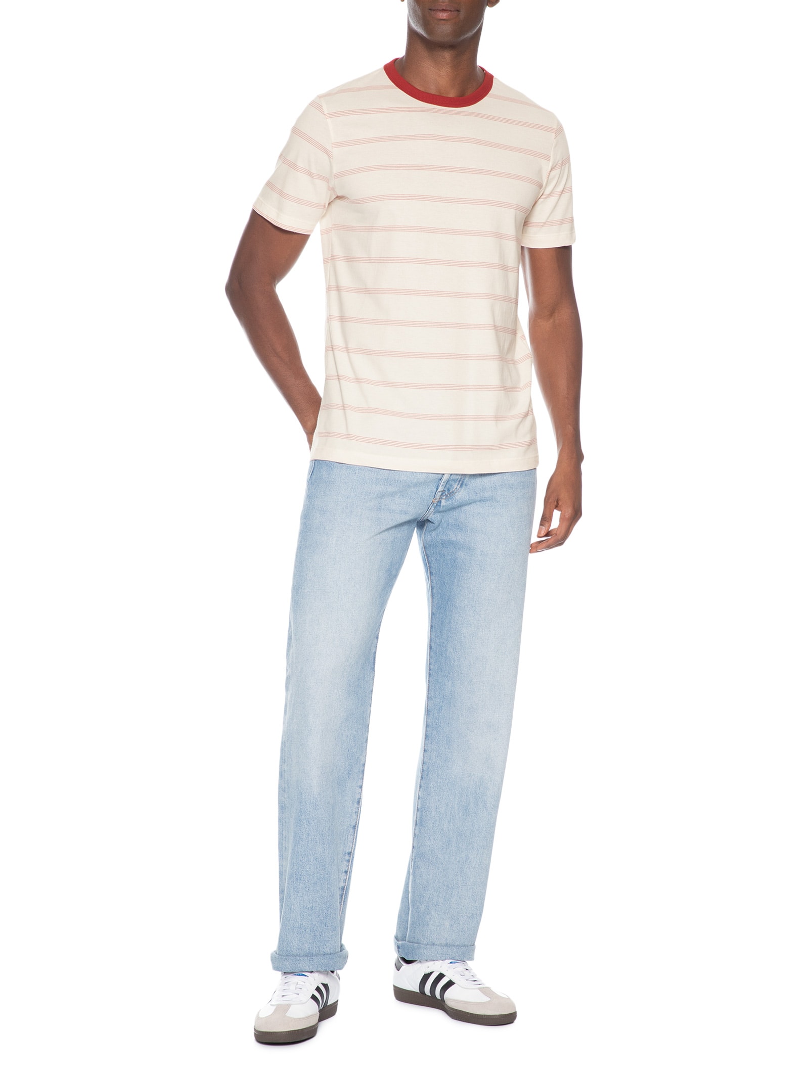 Camiseta Masculina Regular Fit Listras Branco Hering