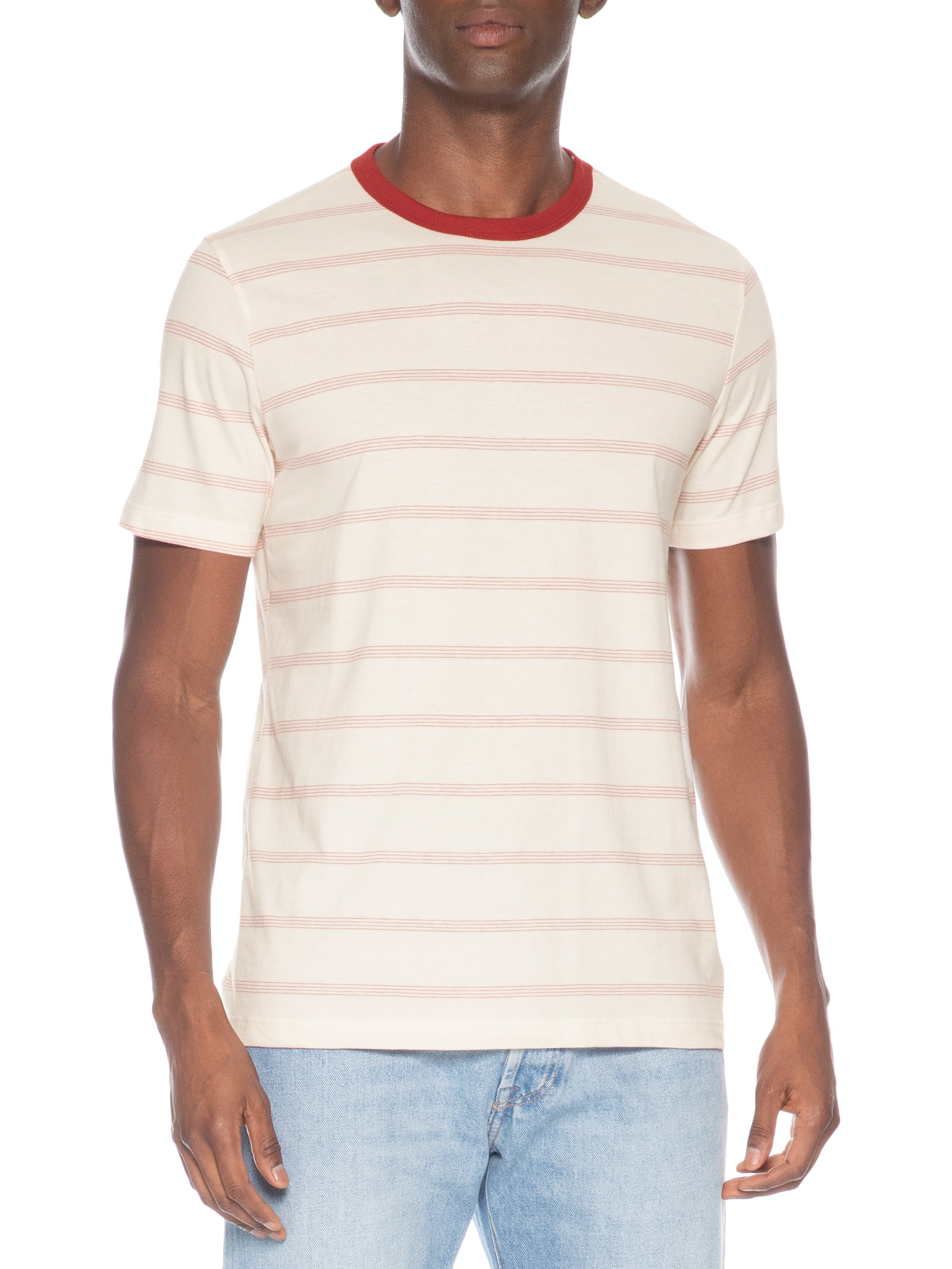 Camiseta Masculina Regular Fit Listras Branco Hering