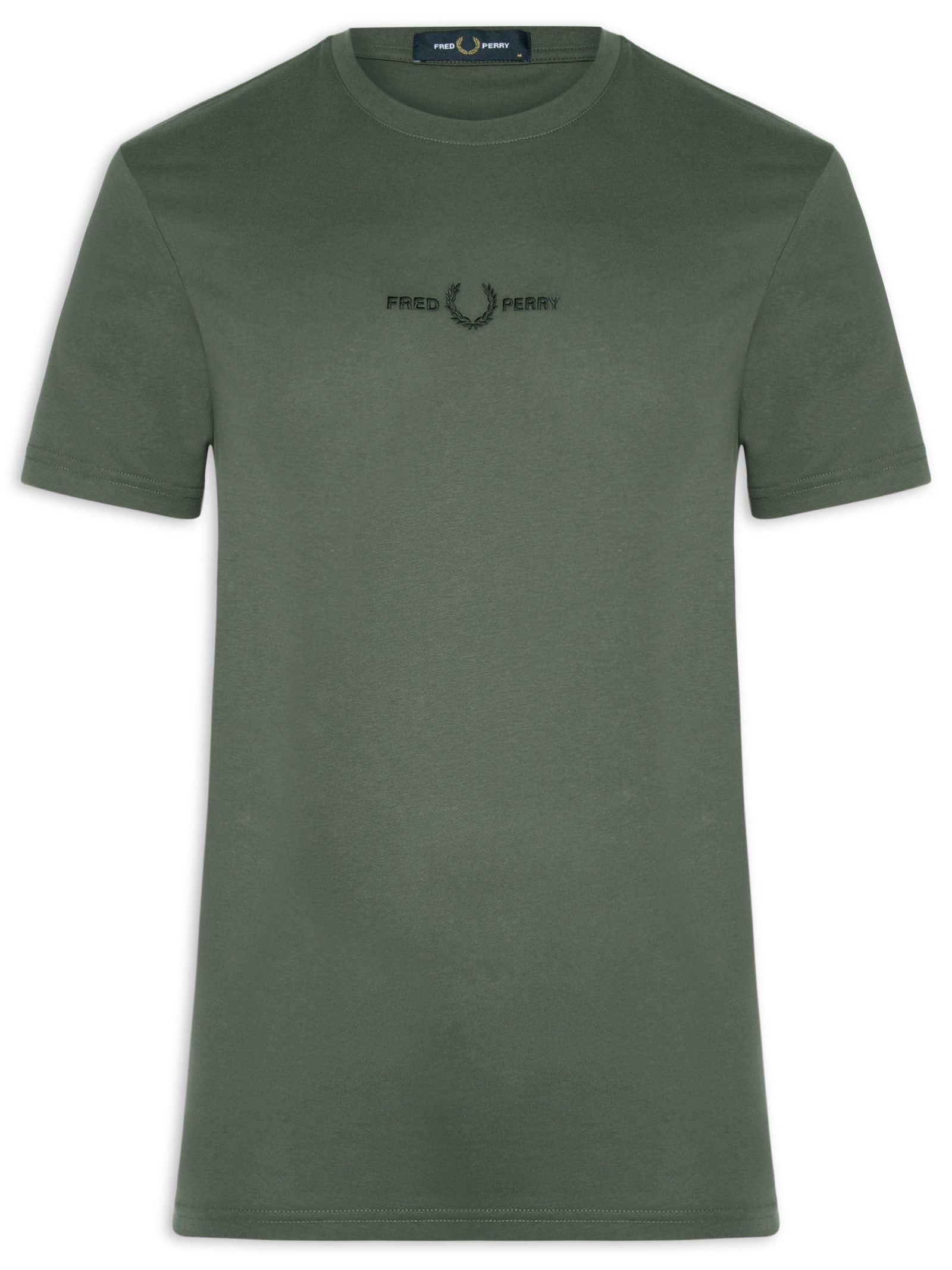 Camiseta Masculina Regular Fit Logo Bordado Em Algodão Verde Fred Perry