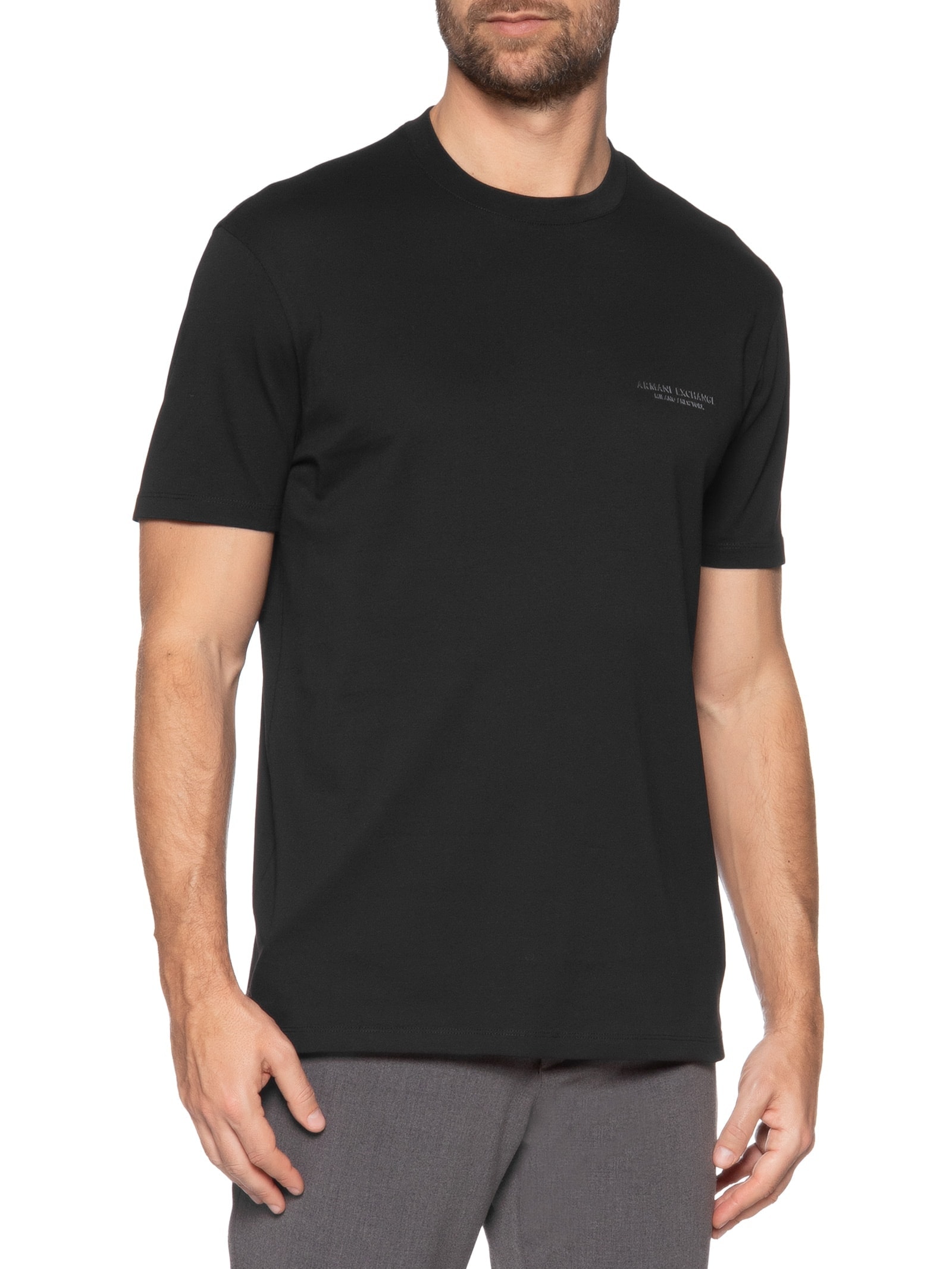 Camiseta Masculina Regular Fit Logo Milano / New York Preto Armani Exchange