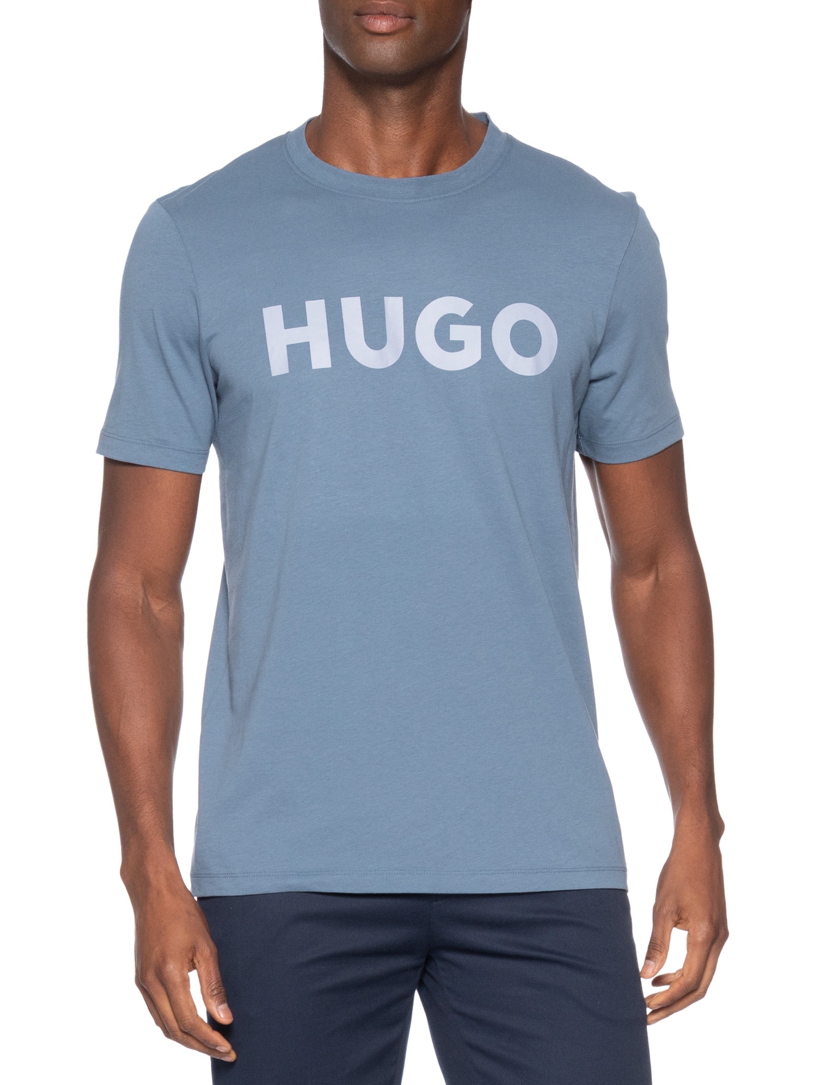 Camiseta Masculina Regular Fit Logo Printed Dulivi Azul Hugo