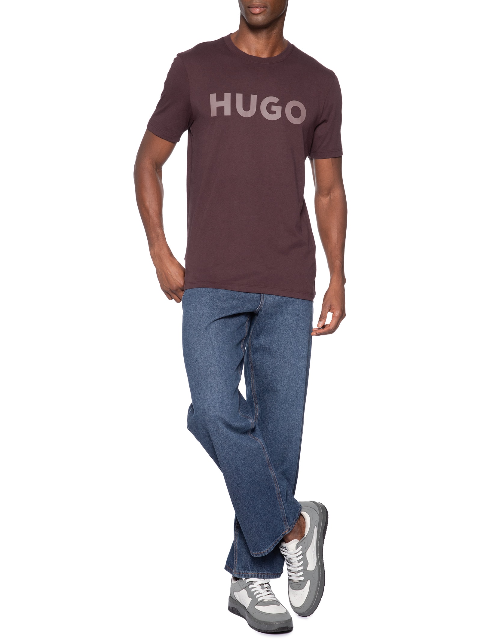 Camiseta Masculina Regular Fit Logo Printed Dulivi Marrom Hugo