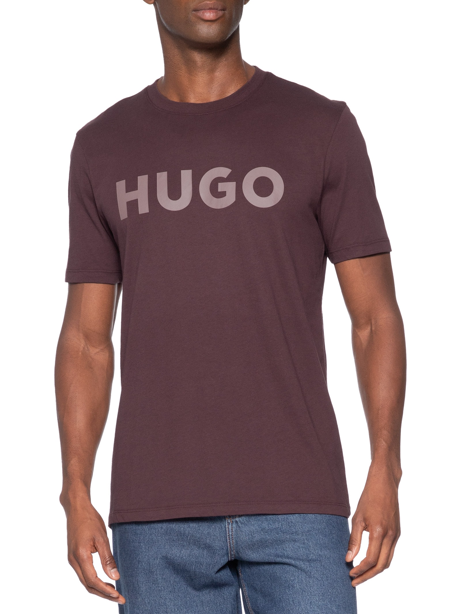 Camiseta Masculina Regular Fit Logo Printed Dulivi Marrom Hugo