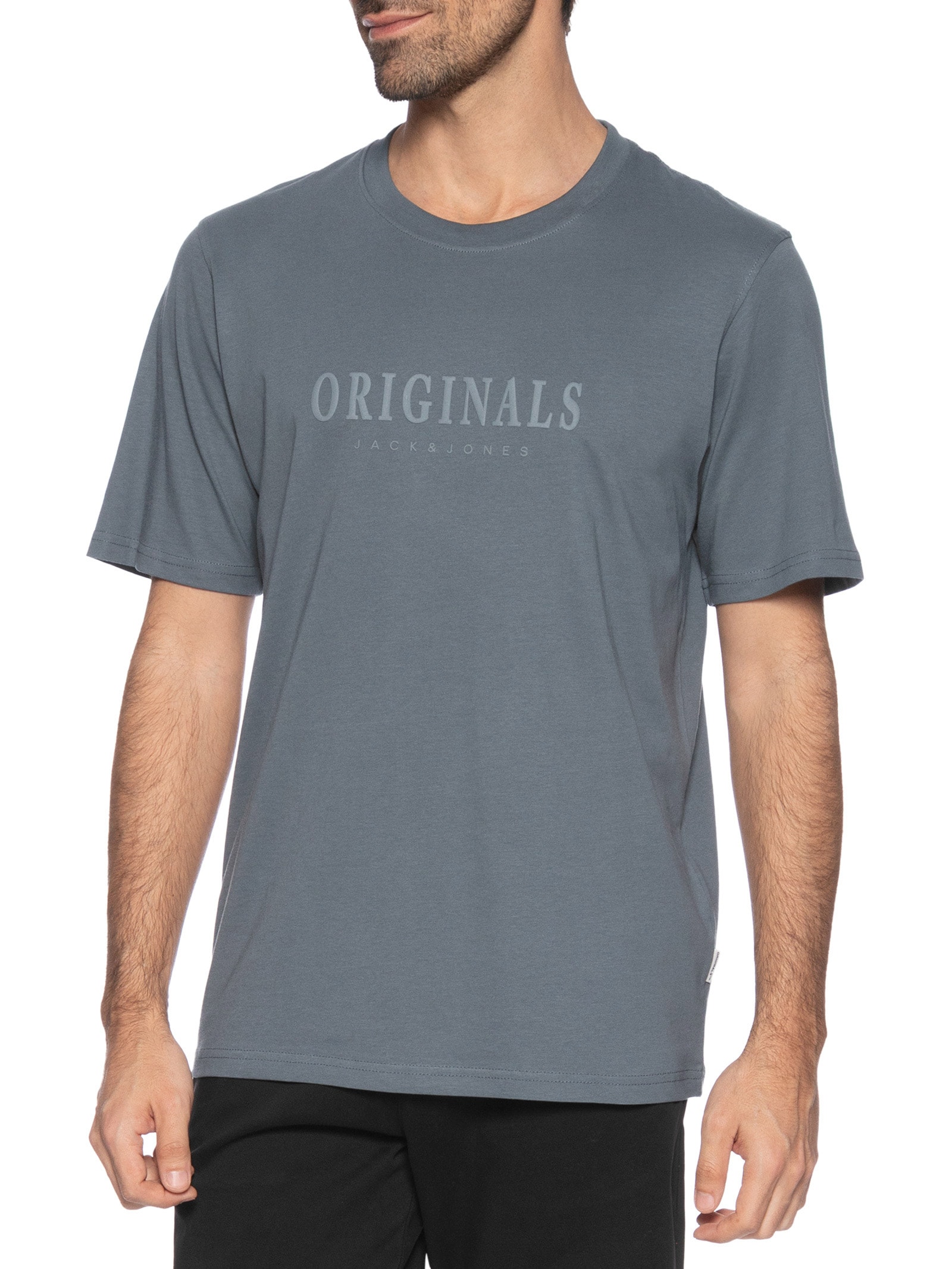 Camiseta Masculina Regular Fit Logo Rubber Azul Jack & Jones