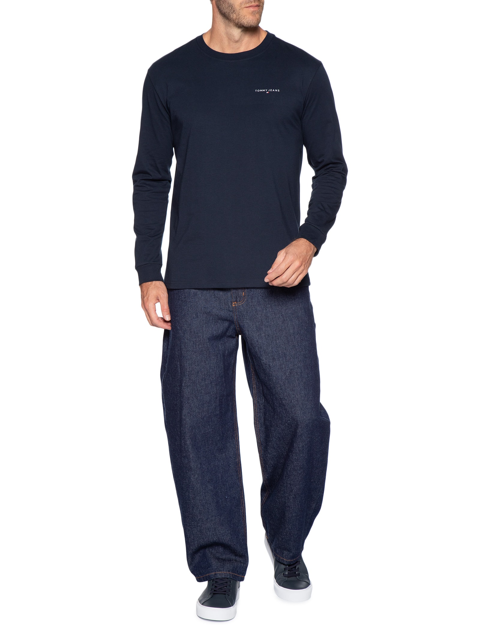 Camiseta Masculina Regular Fit Manga Longa com Silk Azul Tommy Jeans