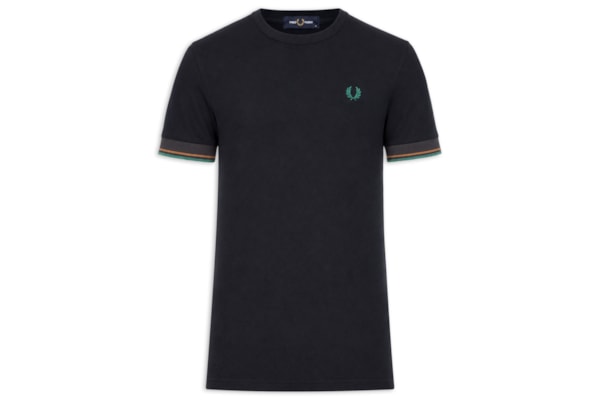 Camiseta Masculina Regular Fit Punho Friso Duplo Em Algodão - Azul
