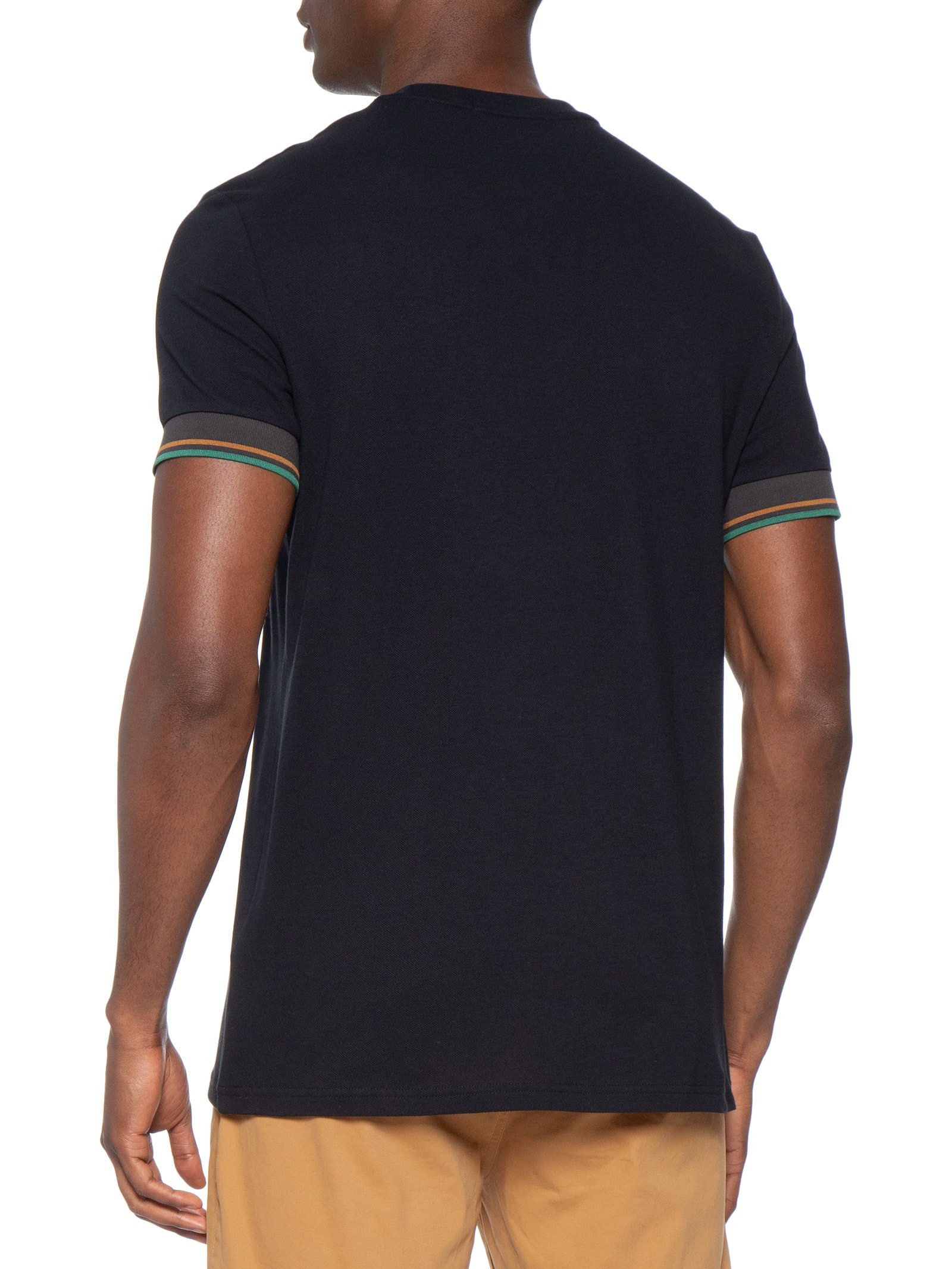 Camiseta Masculina Regular Fit Punho Friso Duplo Em Algodão Azul Fred Perry