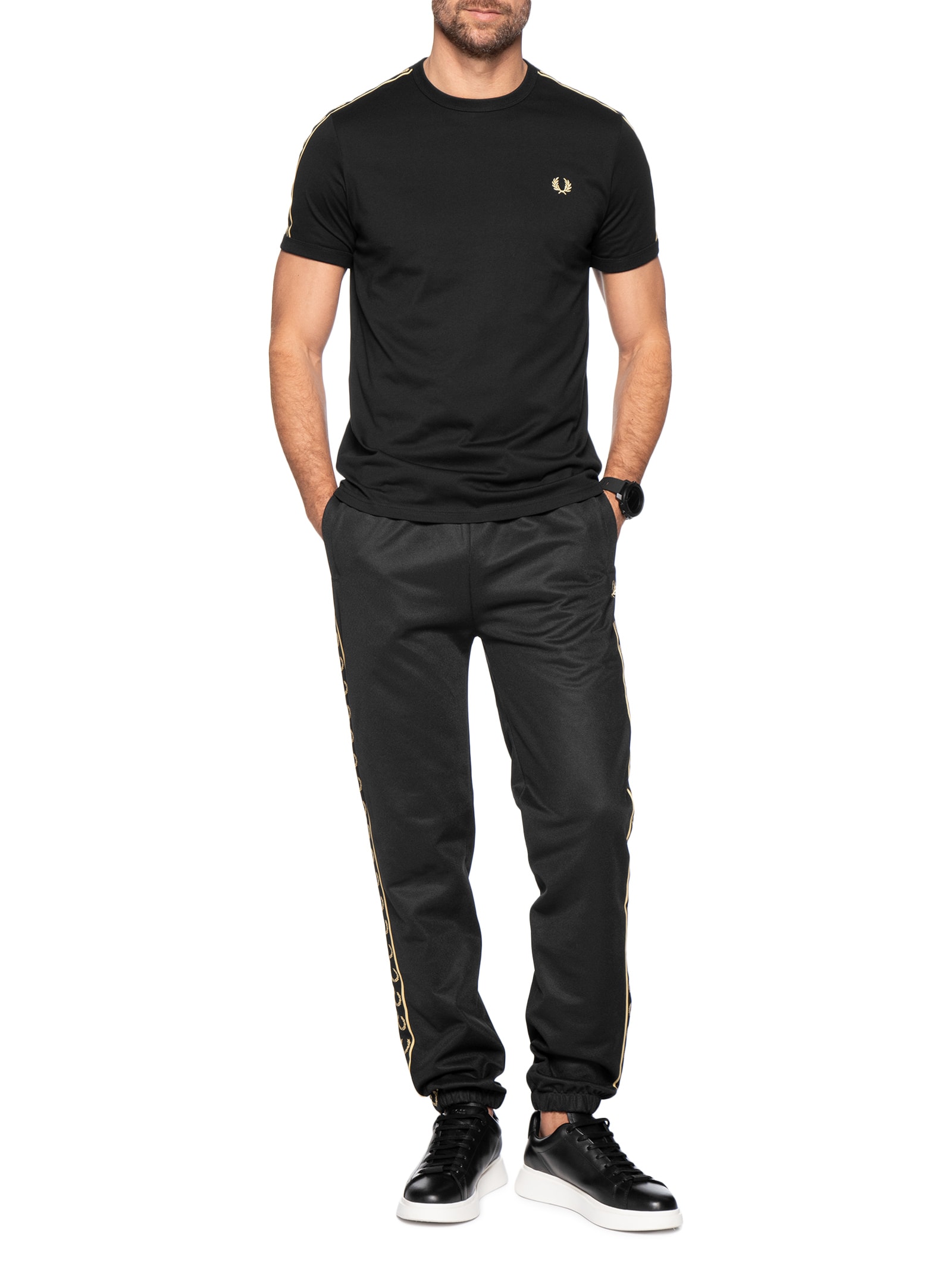 Camiseta Masculina Regular Fit Punho Twin Tipped Em Algodão Preto Fred Perry