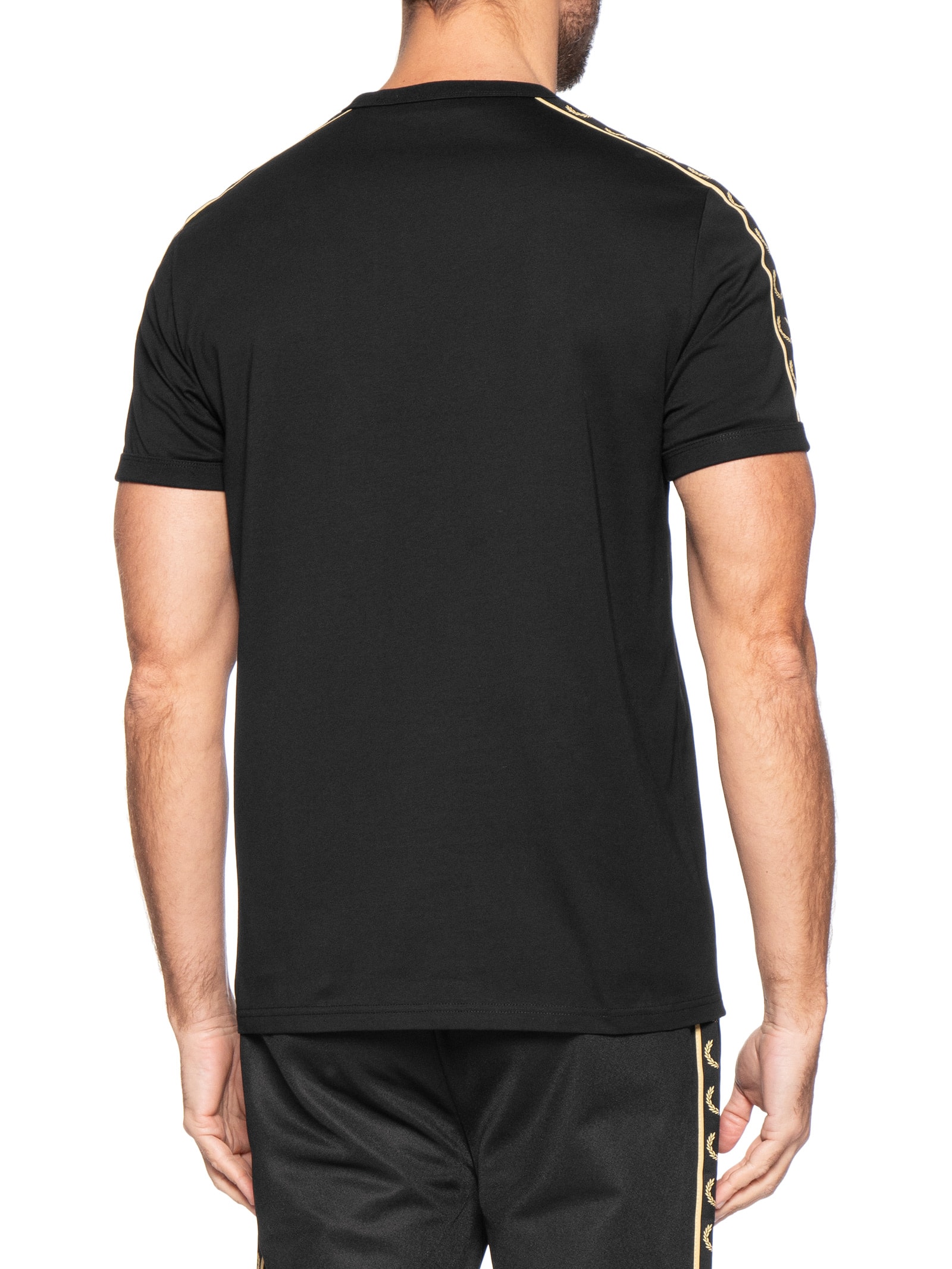 Camiseta Masculina Regular Fit Punho Twin Tipped Em Algodão Preto Fred Perry