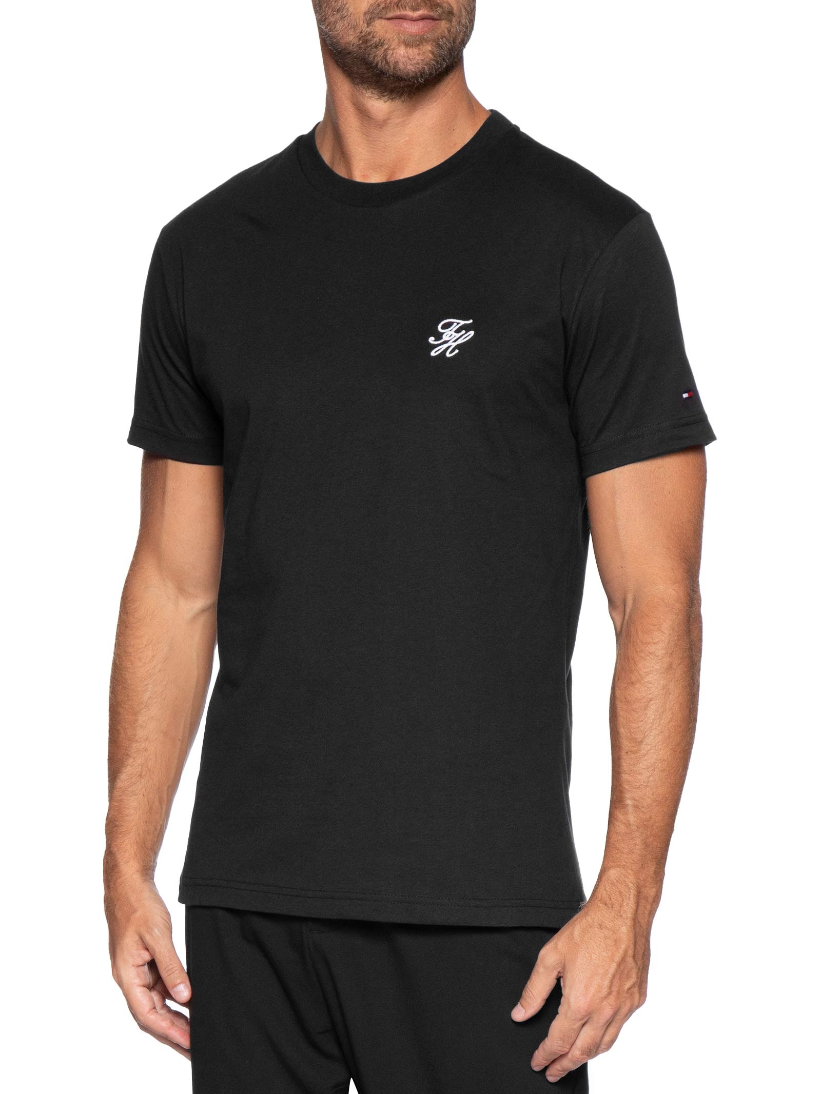 Camiseta Masculina Regular Fit Script Monogram Preto Tommy Hilfiger