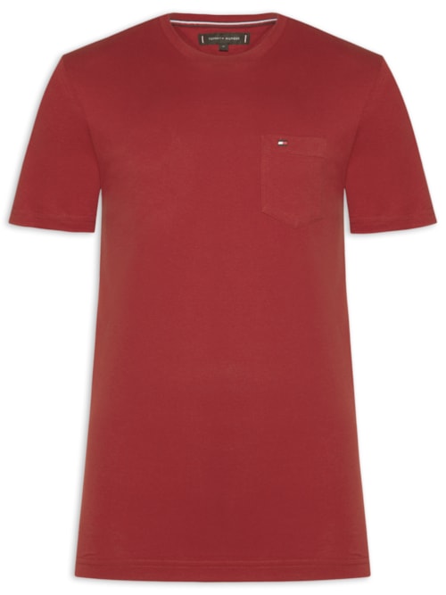 Camiseta Masculina Regular Fit Solid Pocket – Vermelho