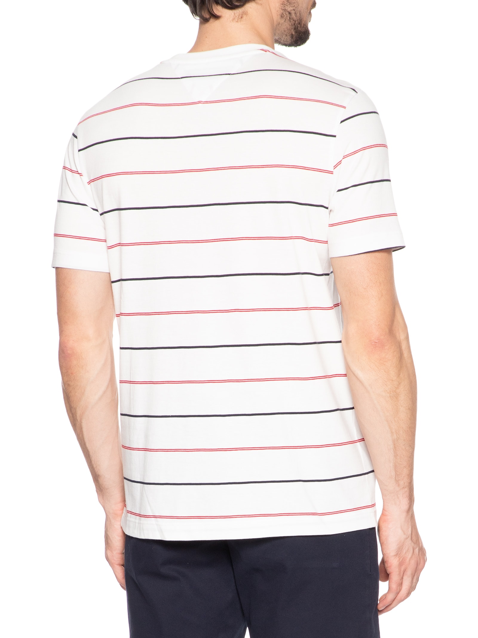 Camiseta Masculina Regular Fit Stripe Em Algodão Branco Tommy Hilfiger