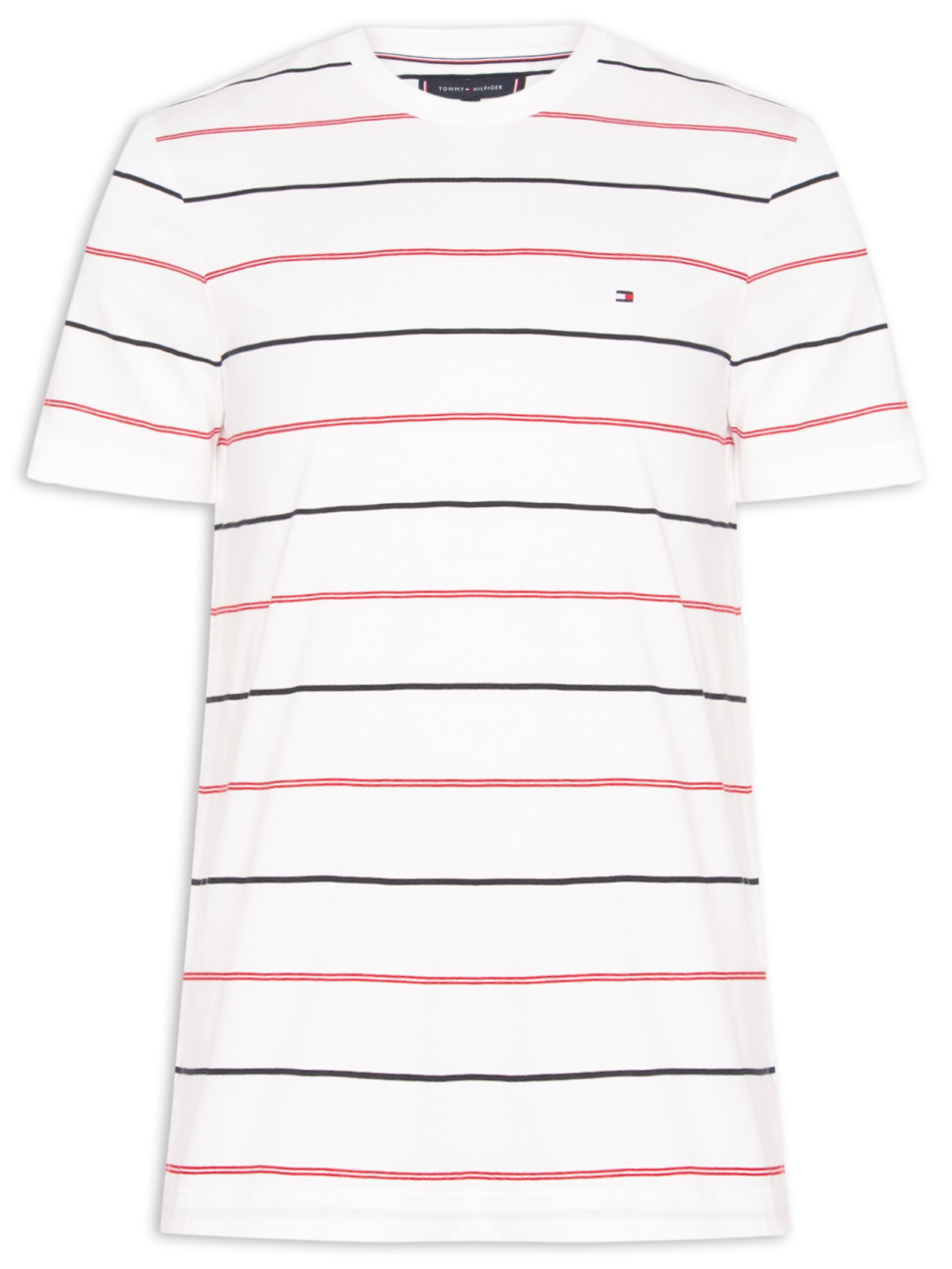 Camiseta Masculina Regular Fit Stripe Em Algodão Branco Tommy Hilfiger
