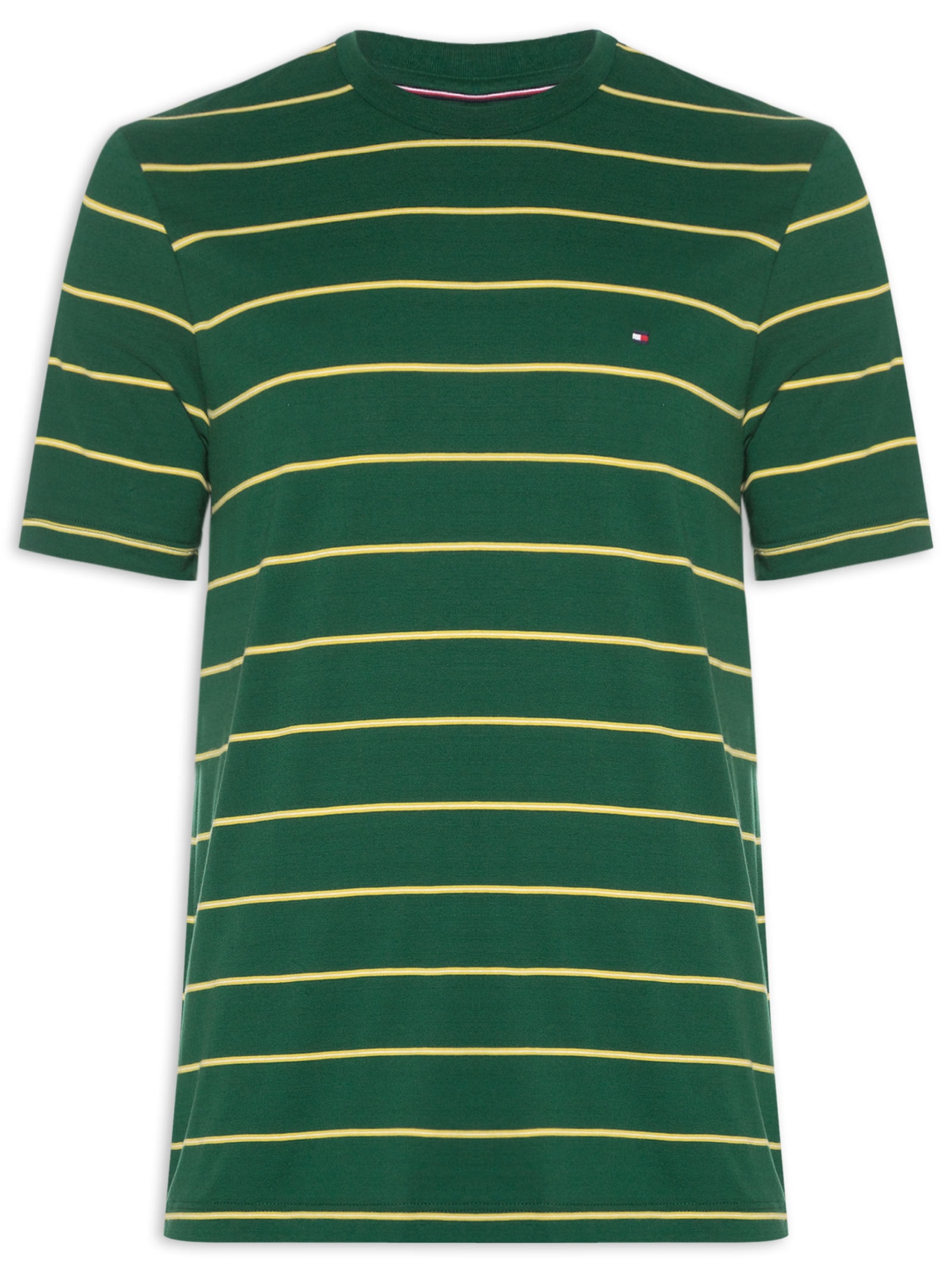 Camiseta Masculina Regular Fit Stripe Em Verde Tommy Hilfiger