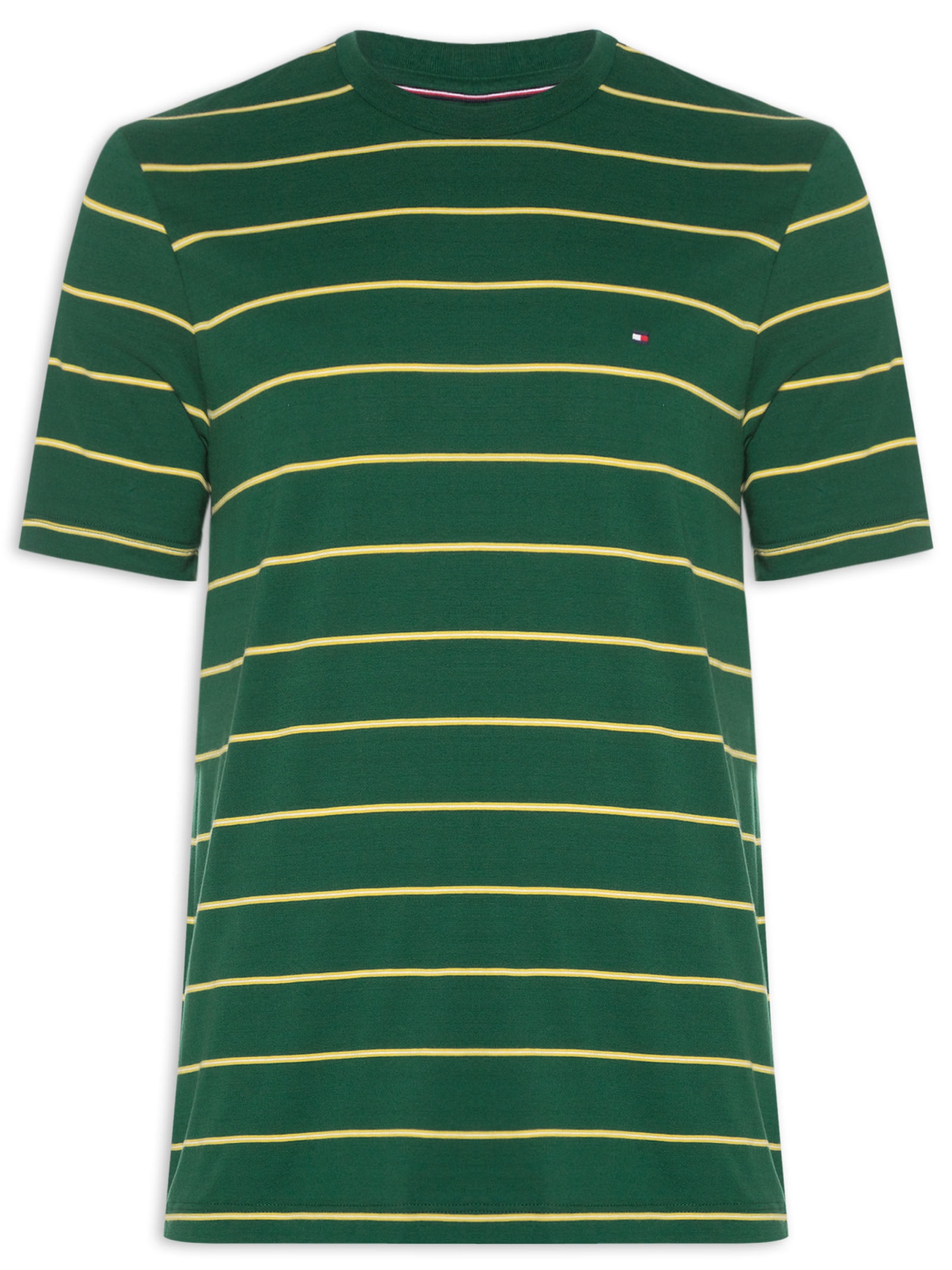 Camiseta Masculina Regular Fit Stripe Em Verde Tommy Hilfiger