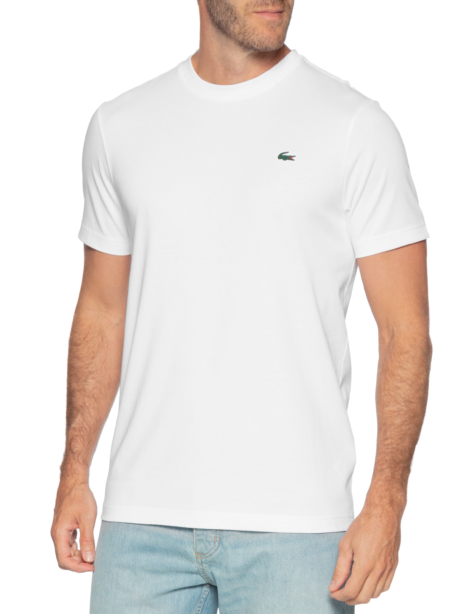Camiseta Masculina Regular Fit Tech Jersey Heritage branco Lacoste