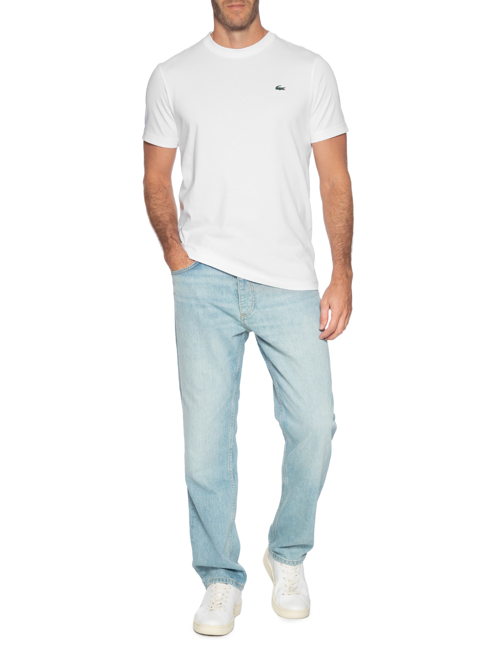 Camiseta Masculina Regular Fit Tech Jersey Heritage branco Lacoste