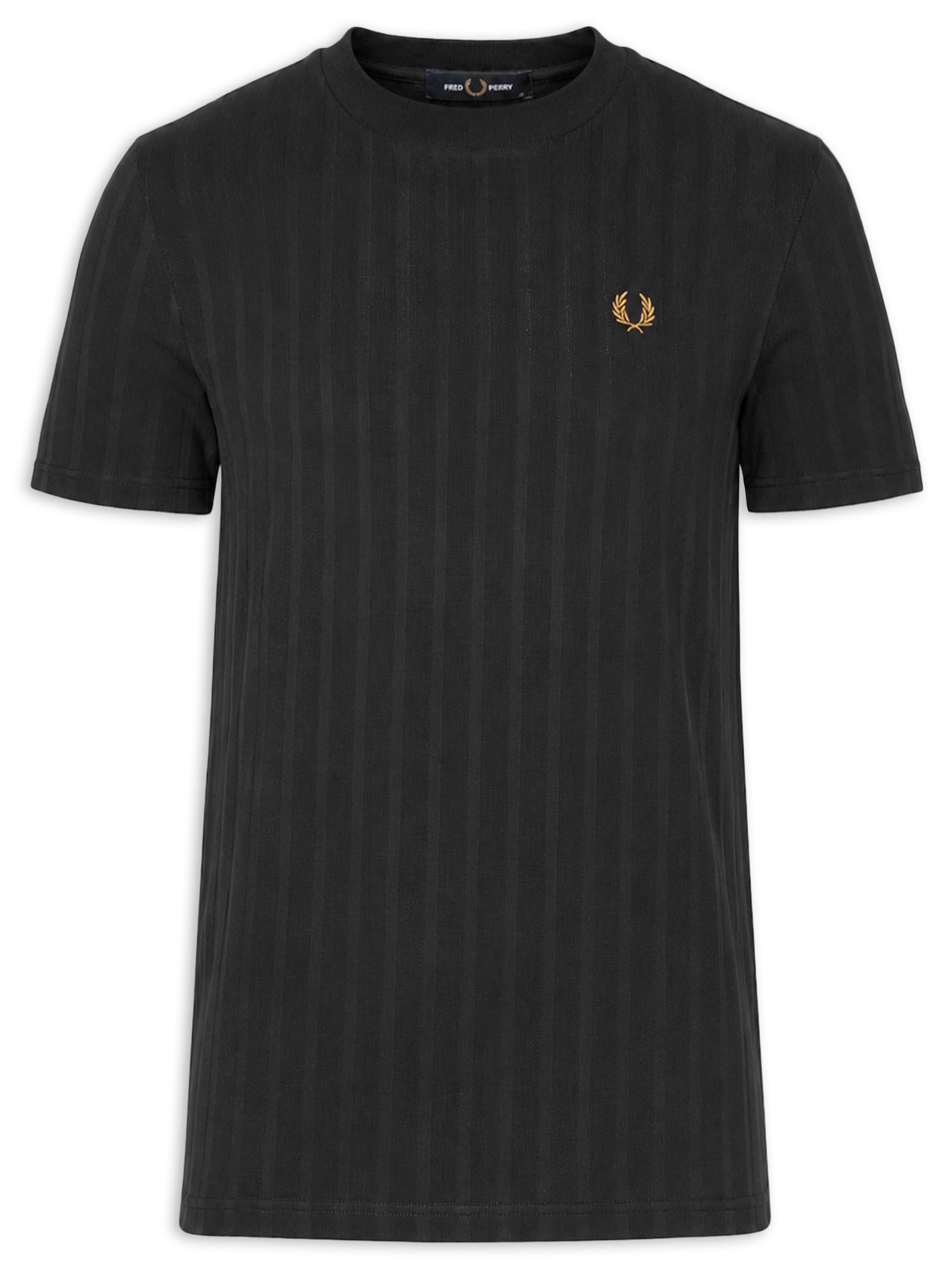 Camiseta Masculina Regular Fit Textura Em Piquet Stripe Preto Fred Perry