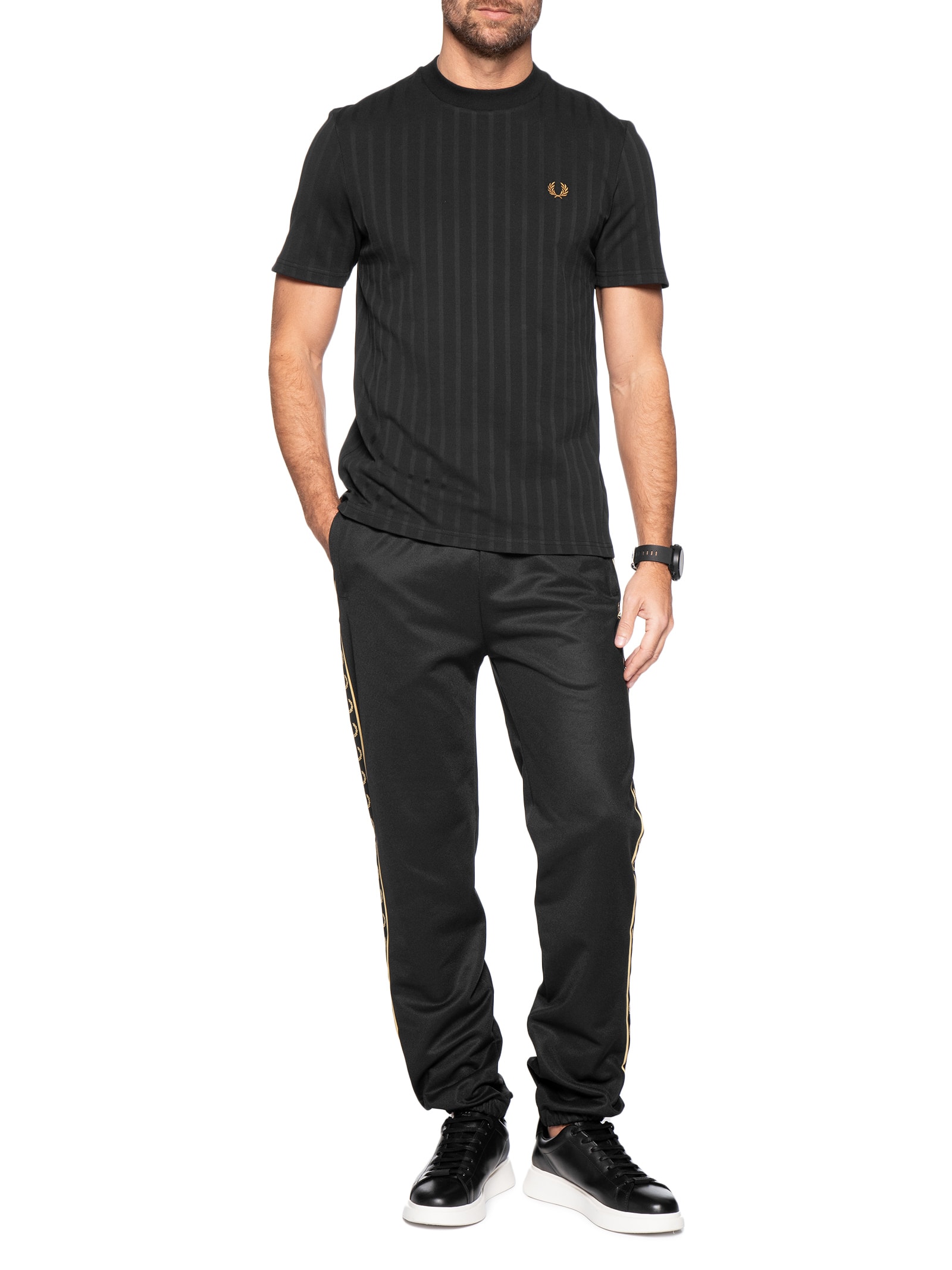 Camiseta Masculina Regular Fit Textura Em Piquet Stripe Preto Fred Perry