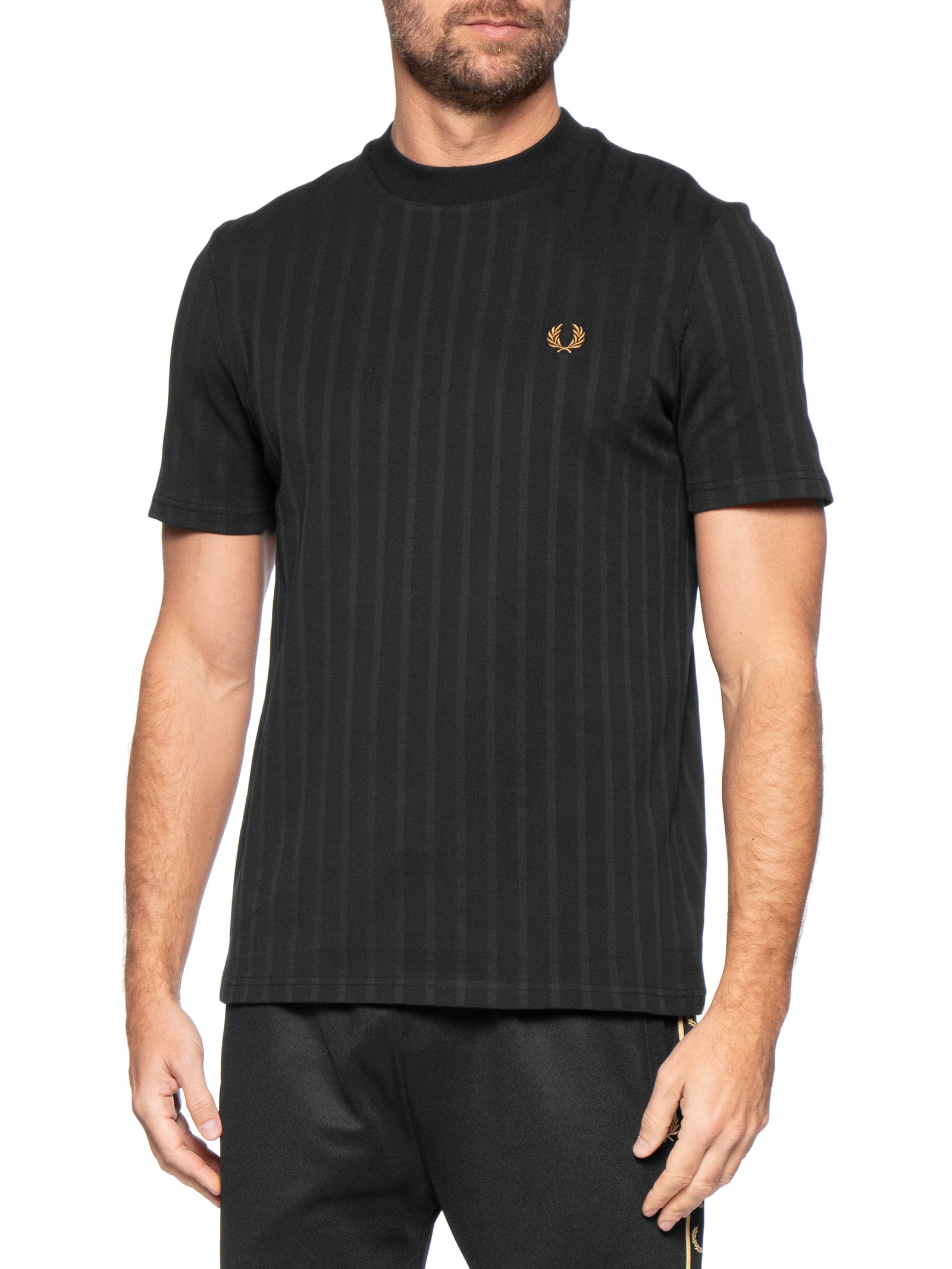 Camiseta Masculina Regular Fit Textura Em Piquet Stripe Preto Fred Perry