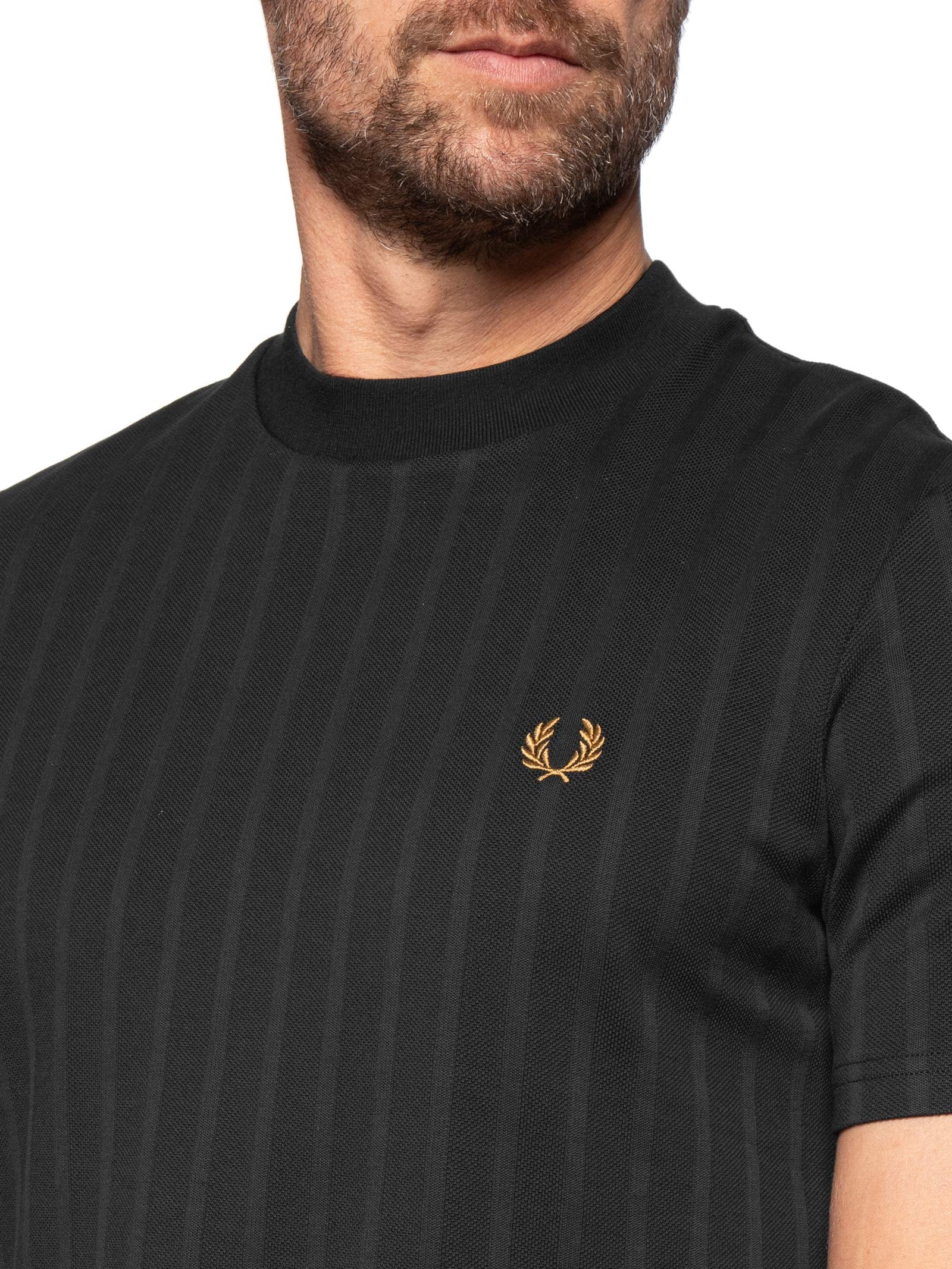 Camiseta Masculina Regular Fit Textura Em Piquet Stripe Preto Fred Perry