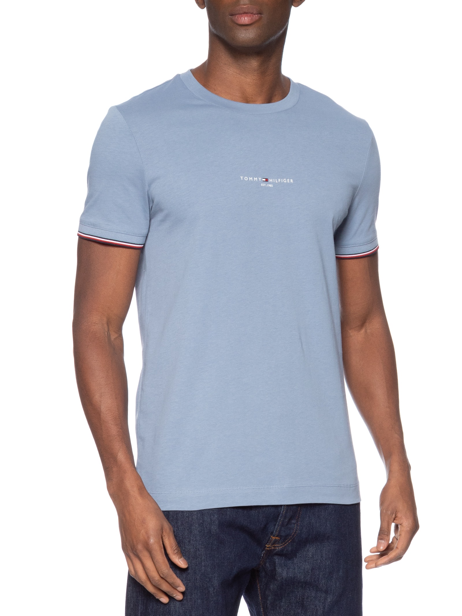 Camiseta Masculina Regular Fit Tipped Com Friso Azul Tommy Hilfiger