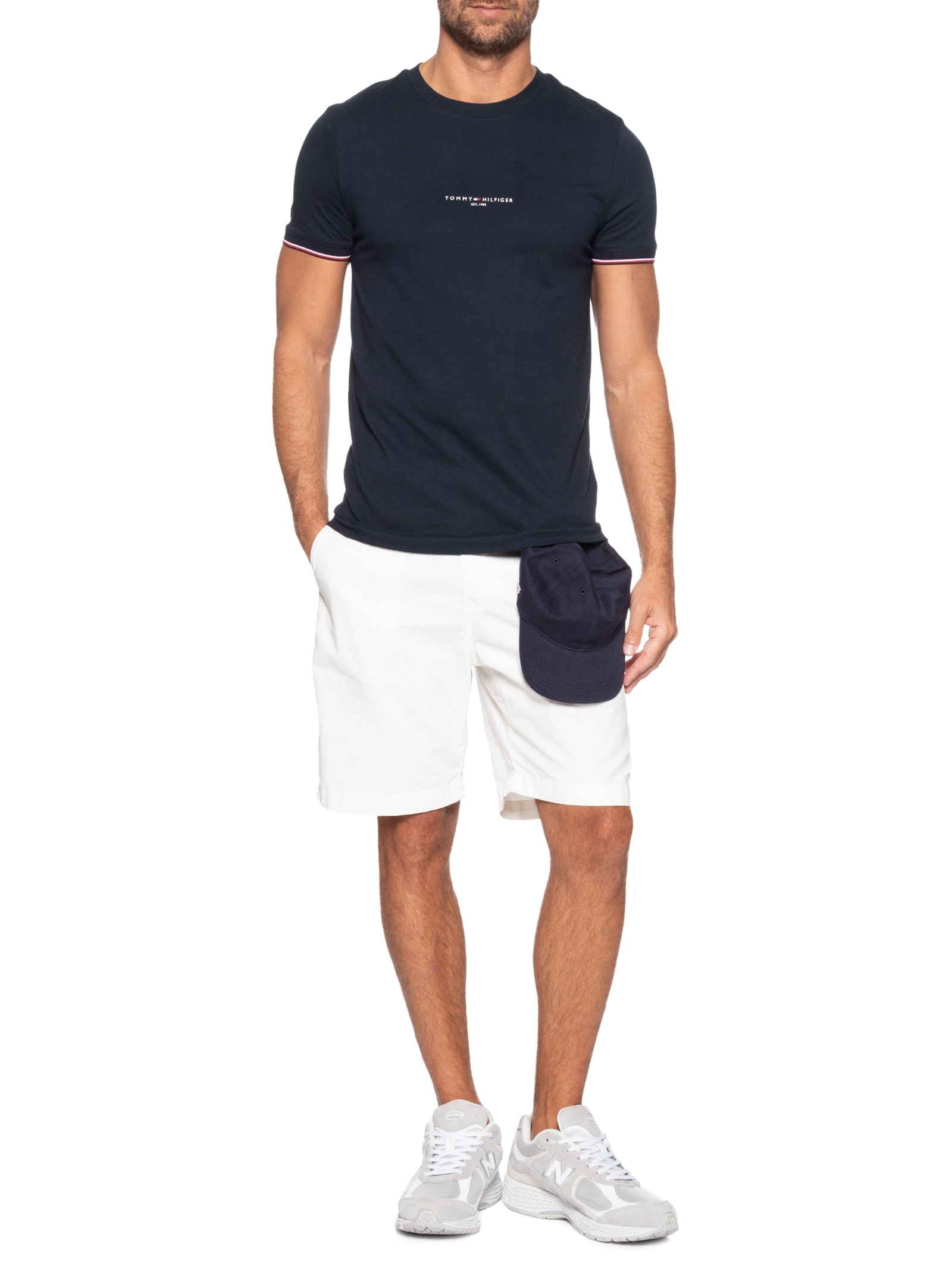 Camiseta Masculina Regular Fit Tipped Com Friso Azul Tommy Hilfiger