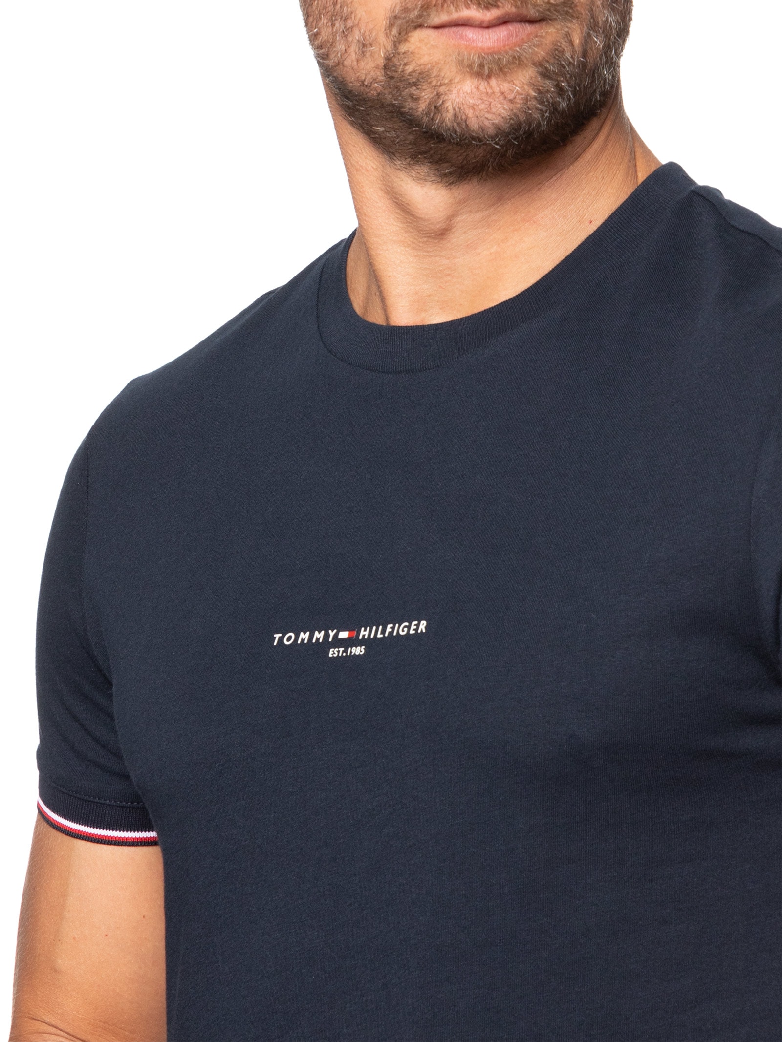 Camiseta Masculina Regular Fit Tipped Com Friso Azul Tommy Hilfiger