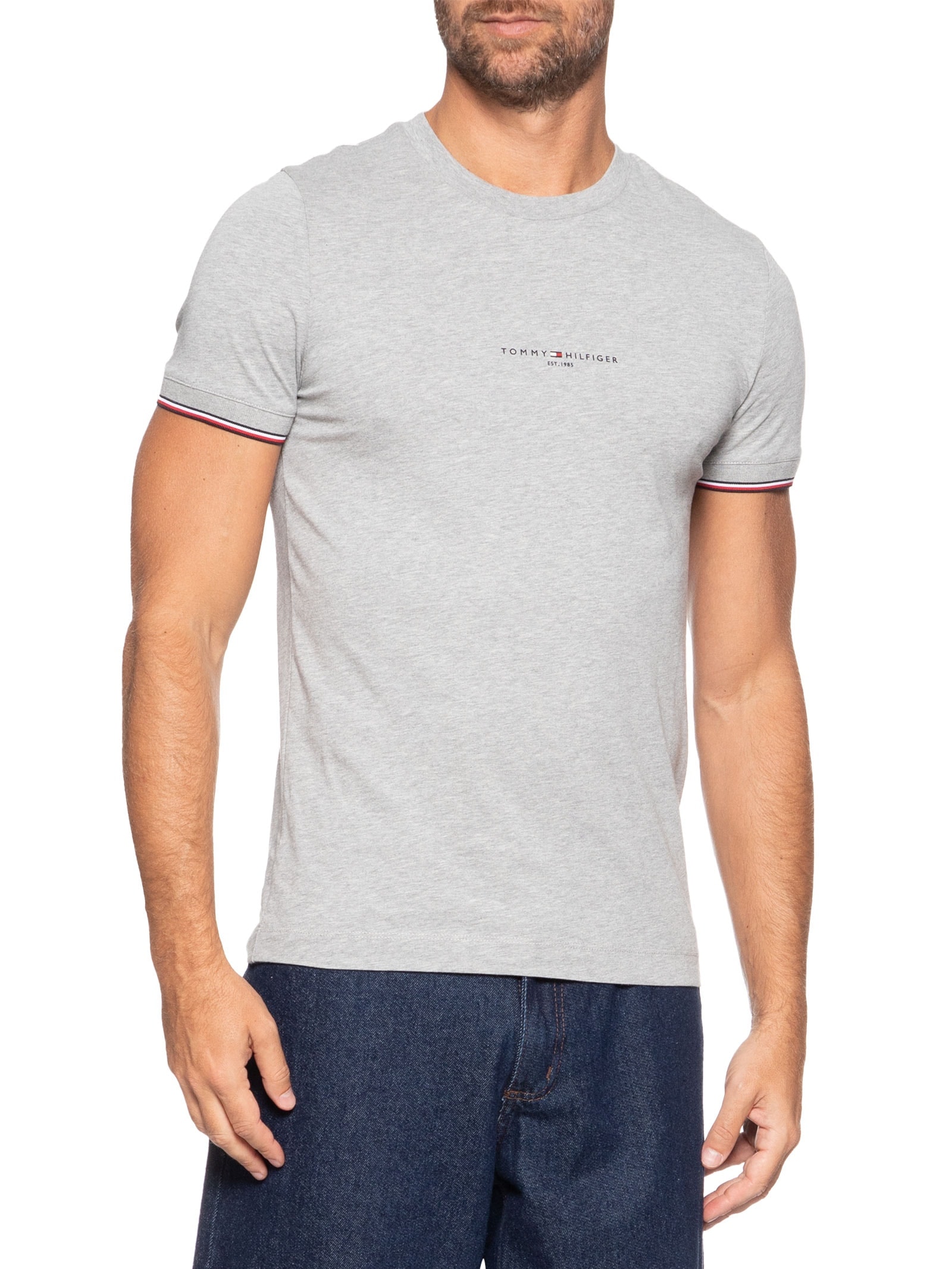 Camiseta Masculina Regular Fit Tipped Com Friso Azul Tommy Hilfiger