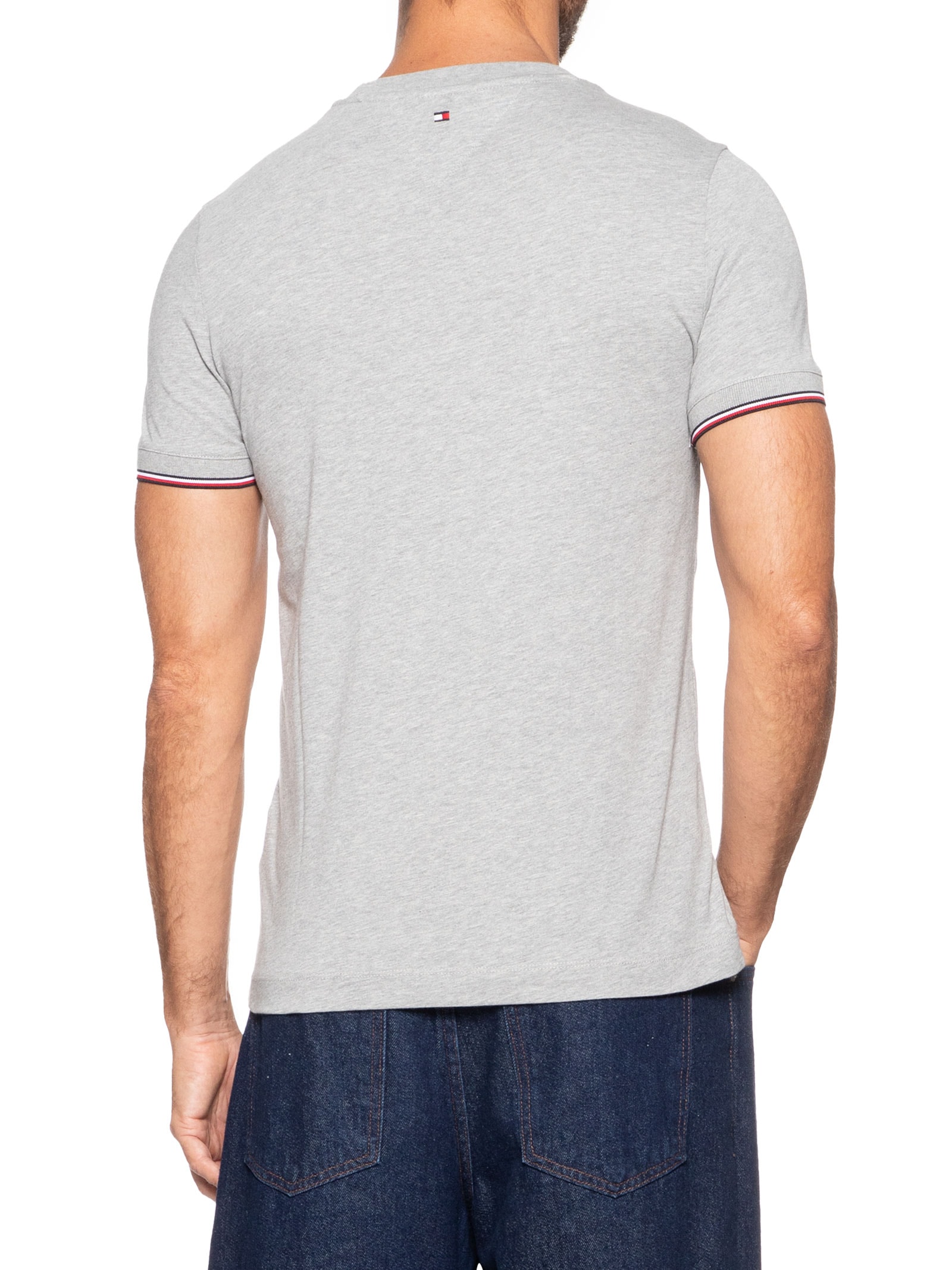 Camiseta Masculina Regular Fit Tipped Com Friso Cinza Tommy Hilfiger