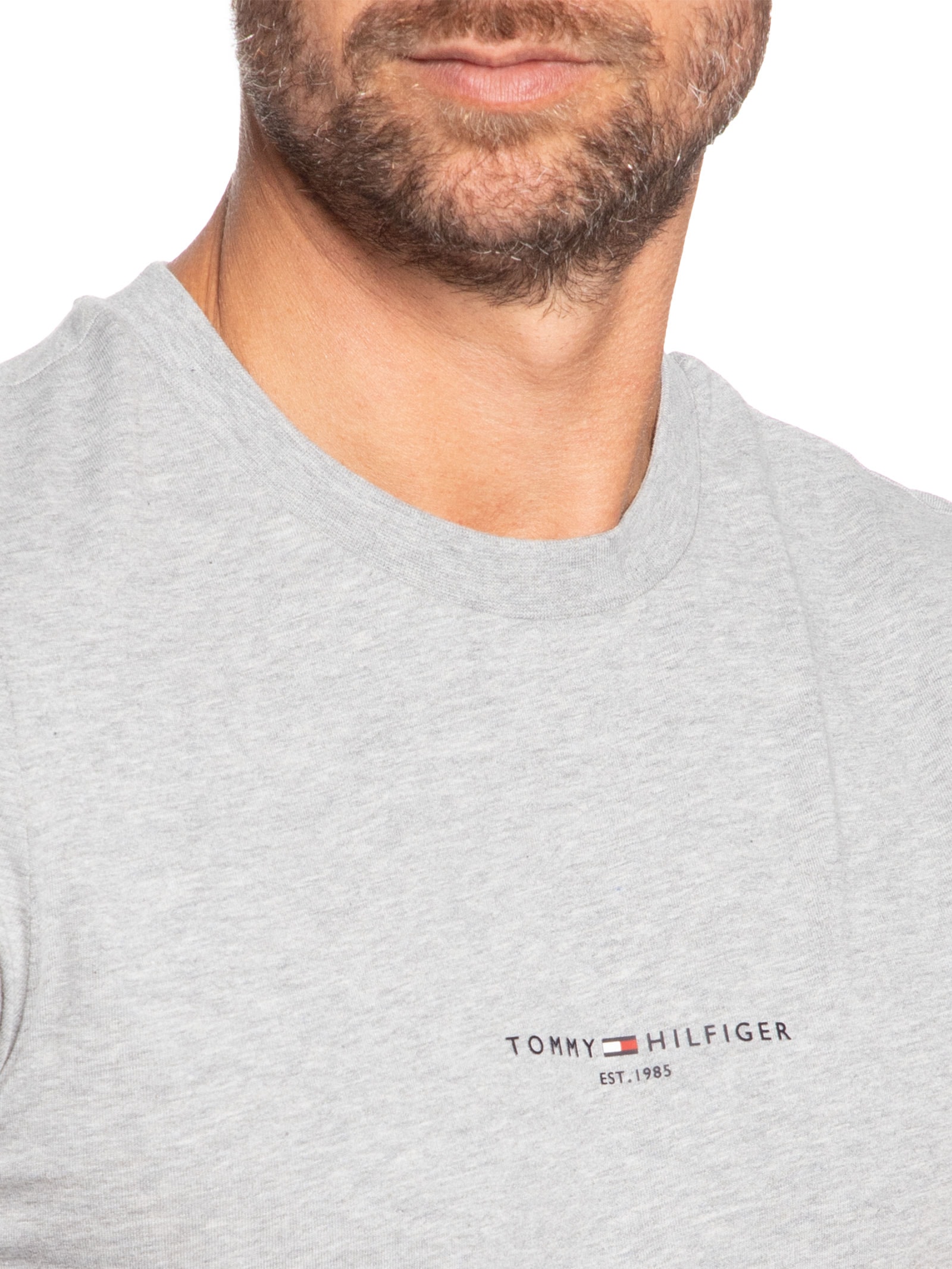 Camiseta Masculina Regular Fit Tipped Com Friso Cinza Tommy Hilfiger