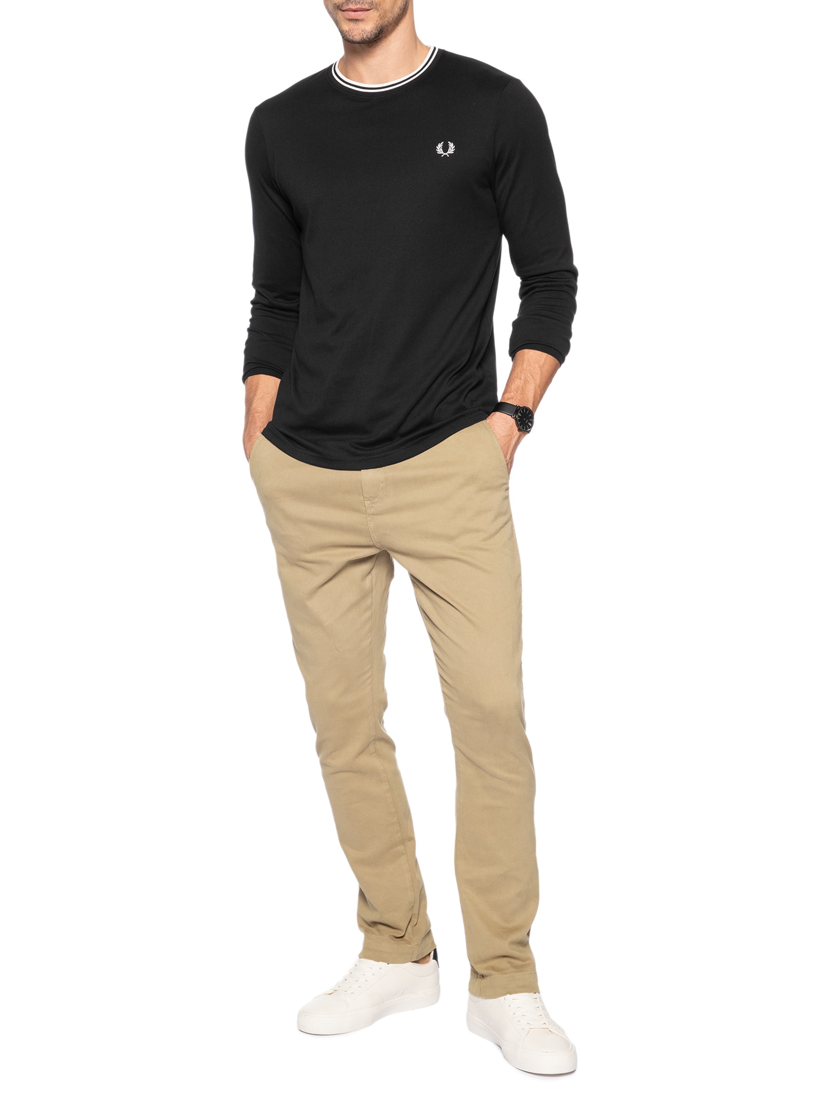 Camiseta Masculina Regular Fit Twin Tipped Em Algodão Preto Fred Perry