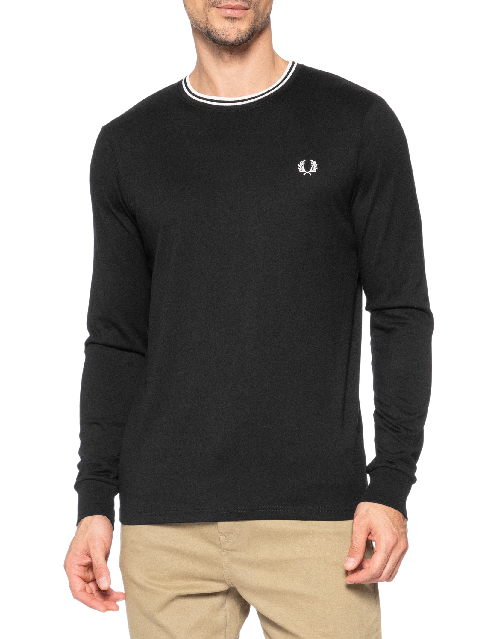 Camiseta Masculina Regular Fit Twin Tipped Em Algodão Preto Fred Perry
