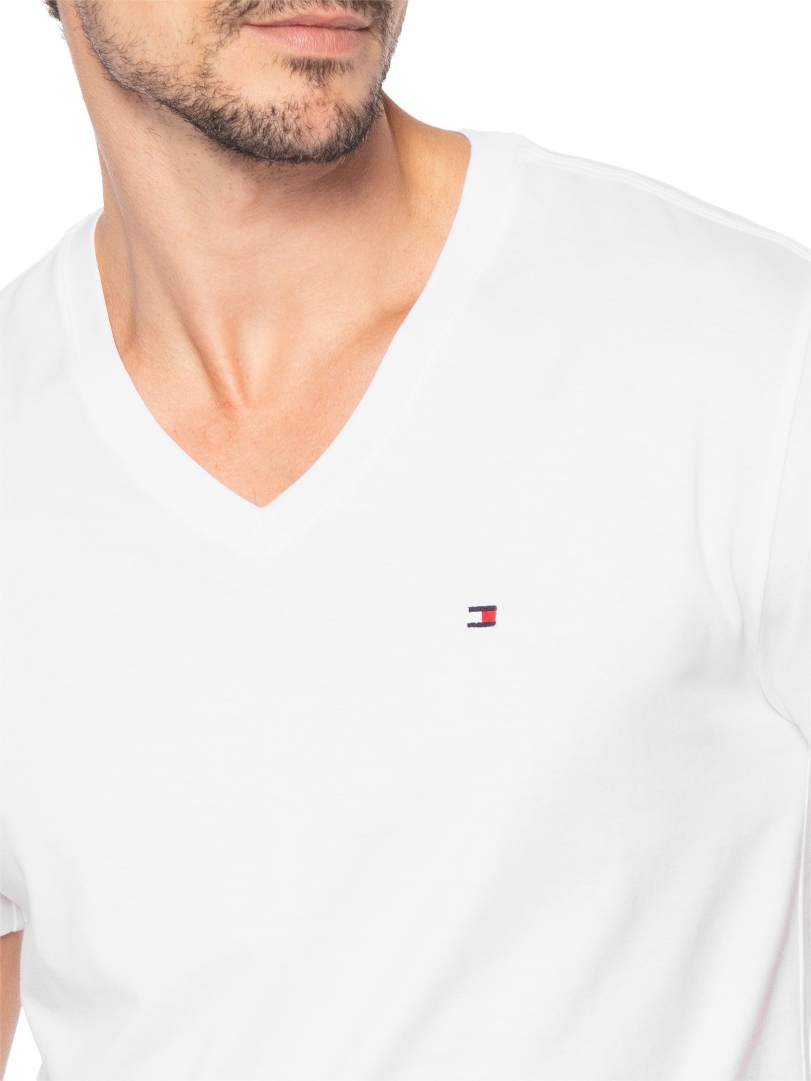 Camiseta Masculina Regular Fit V-Nk Pima Cotton Branco Tommy Hilfiger