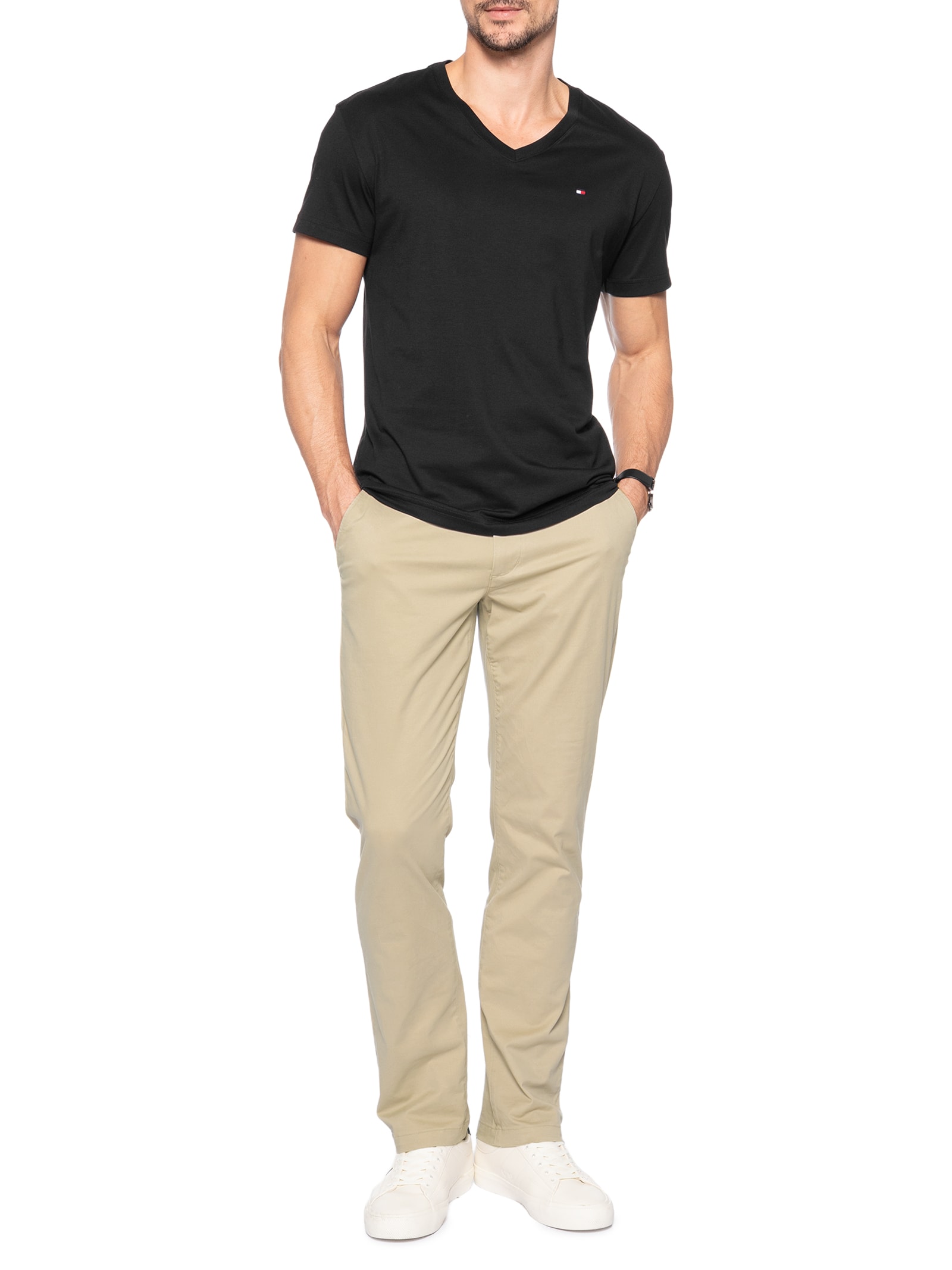 Camiseta Masculina Regular Fit V-Nk Pima Cotton Preto Tommy Hilfiger