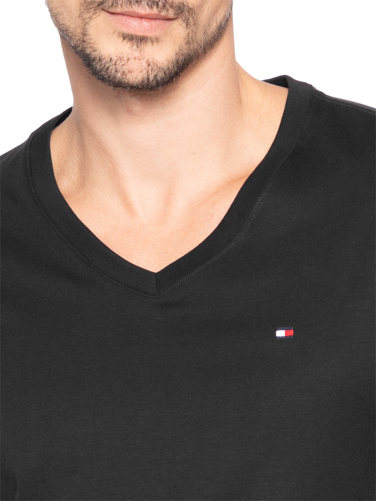 Camiseta Masculina Regular Fit V-Nk Pima Cotton Preto Tommy Hilfiger