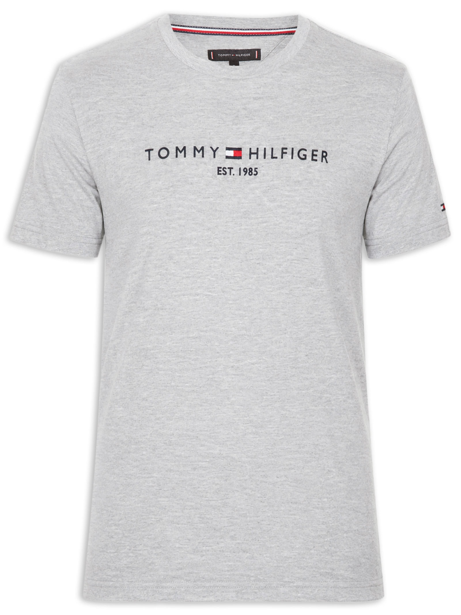 Camiseta Masculina Regular Gola Careca Com Logo Cinza Tommy Hilfiger
