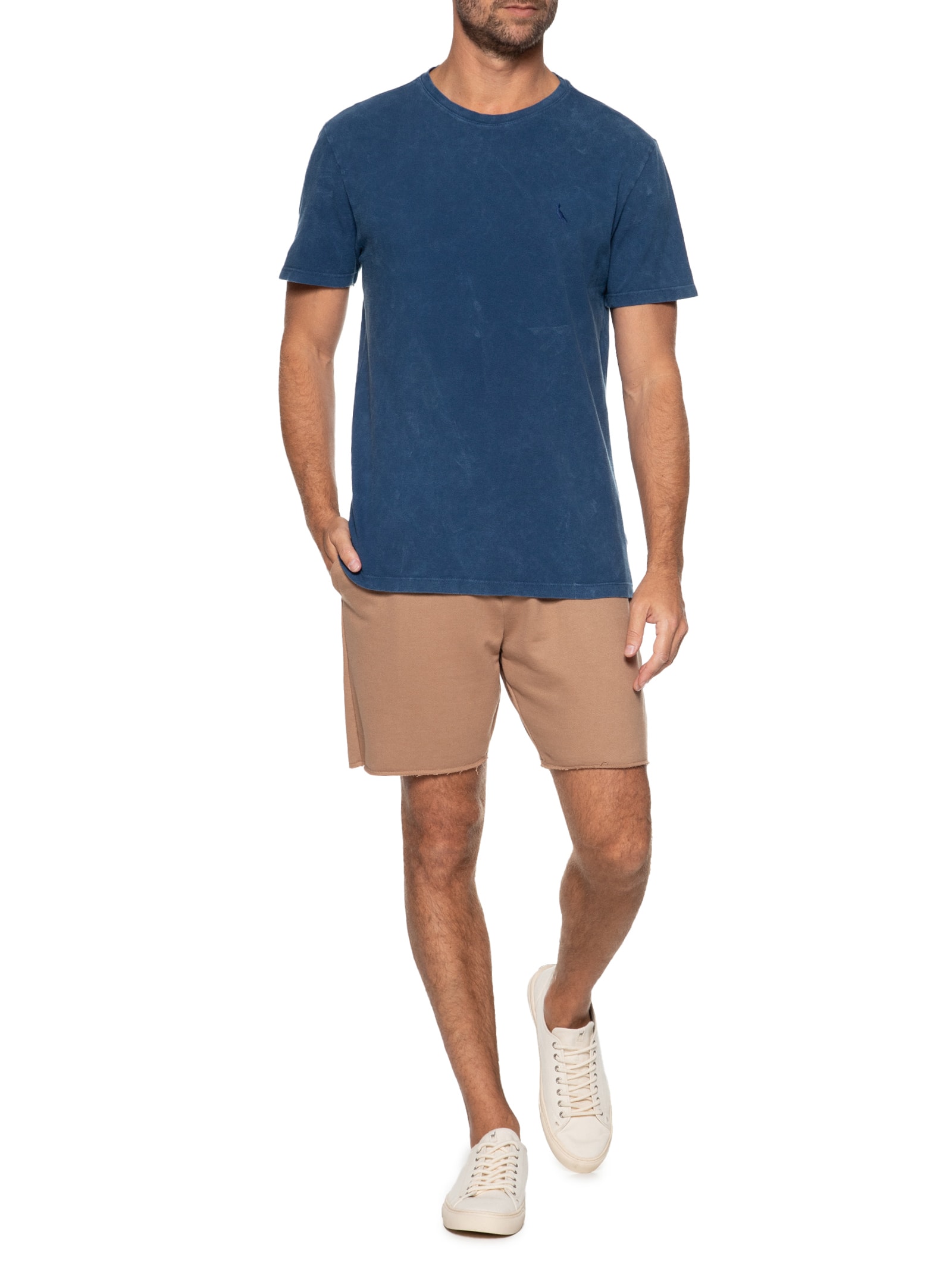 Camiseta Masculina Regular Piquet Marmorizado Azul Reserva