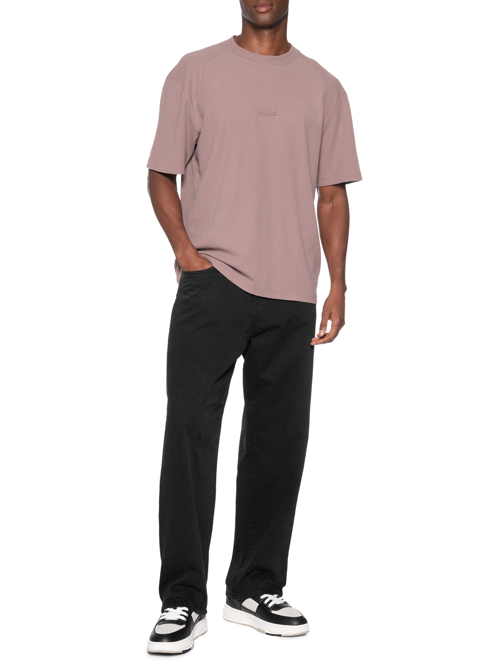 Camiseta Masculina Relaxed-Fit Crew Neck Daffl Marrom Hugo