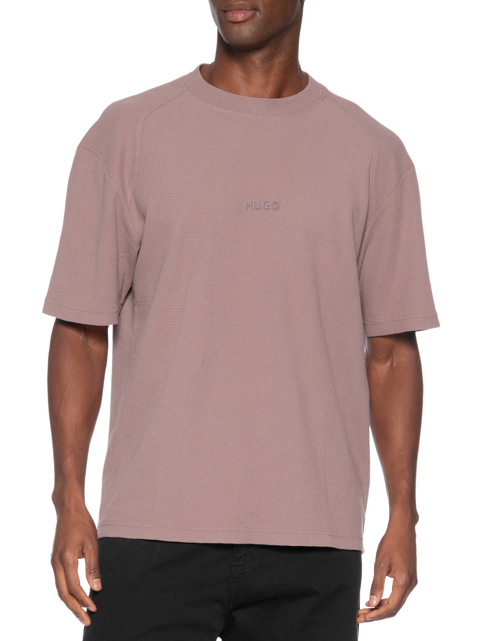 Camiseta Masculina Relaxed-Fit Crew Neck Daffl Marrom Hugo