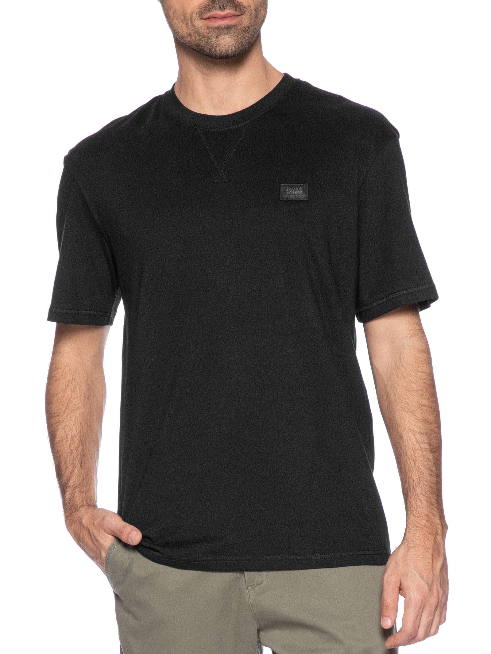 Camiseta Masculina Relaxed Fit Em Algodão Preto Jack & Jones