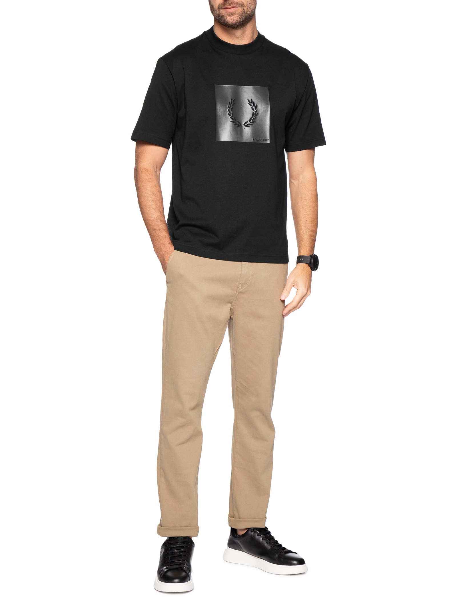 Camiseta Masculina Relaxed Fit Estampa Box Preto Fred Perry